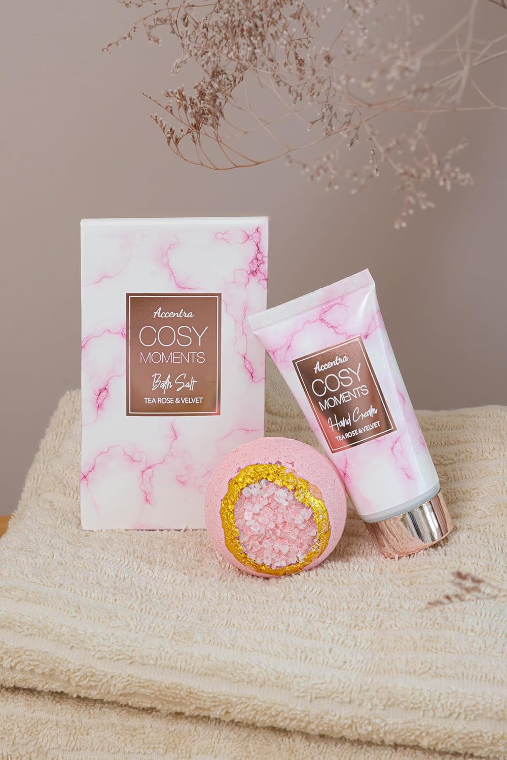 Accentra - COSY MOMENTS Bade- &amp; Duschset in Rosé - Geschenk Set zur Entspannung für Frauen zum Geburtstag 