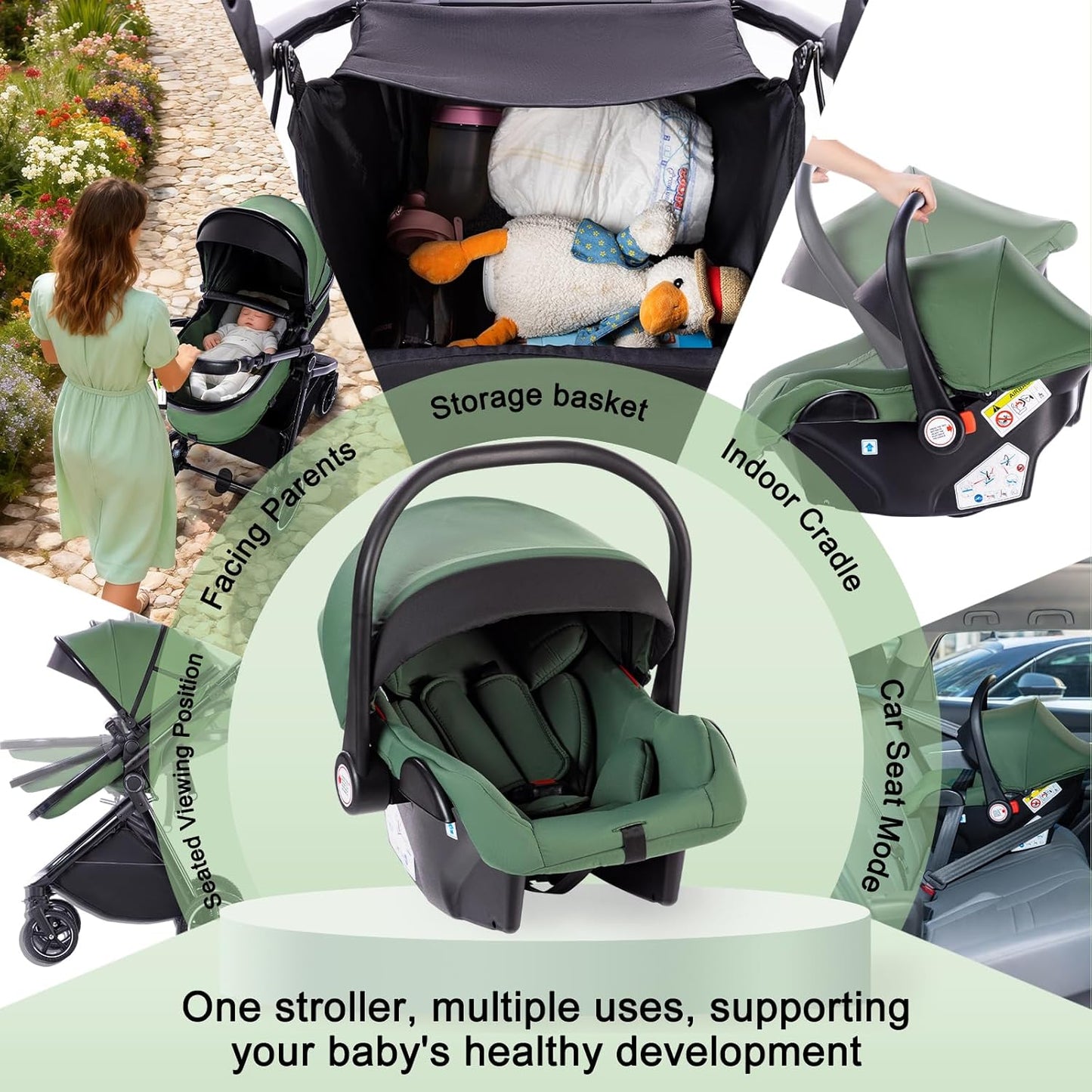 3-in-1 Kinderwagen-Set mit Sitz und faltbarem Babybett, verstellbare Liegeposition, bis 15 kg, 0-3 Jahre 
