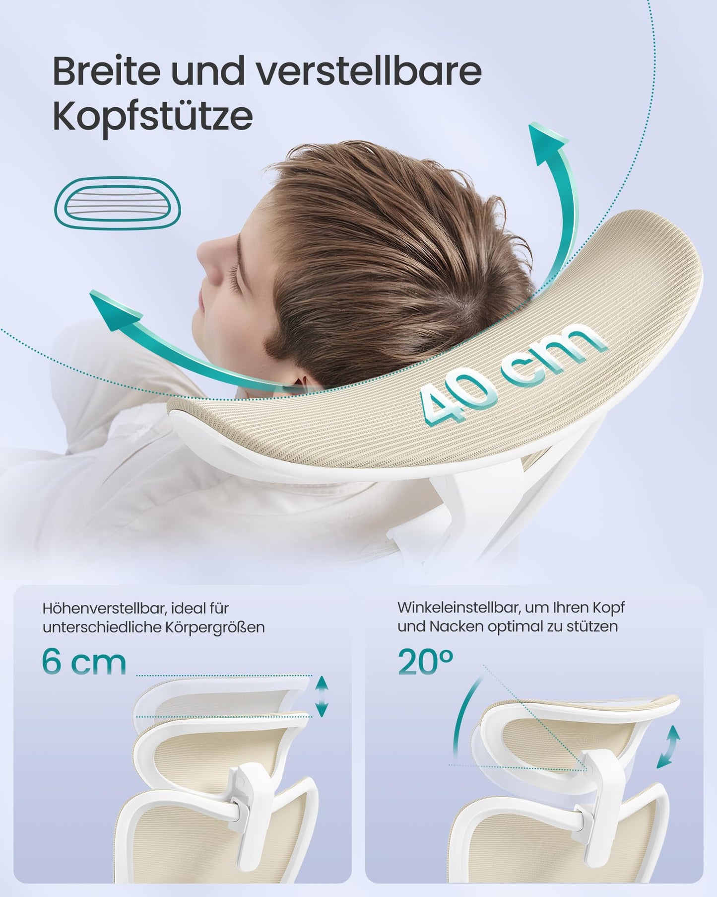 SONGMICS Bürostuhl ergonomisch, Schreibtischstuhl, Computerstuhl, verstellbare Lenden- und Kopfstütze, höhenverstellbar, tintenschwarz