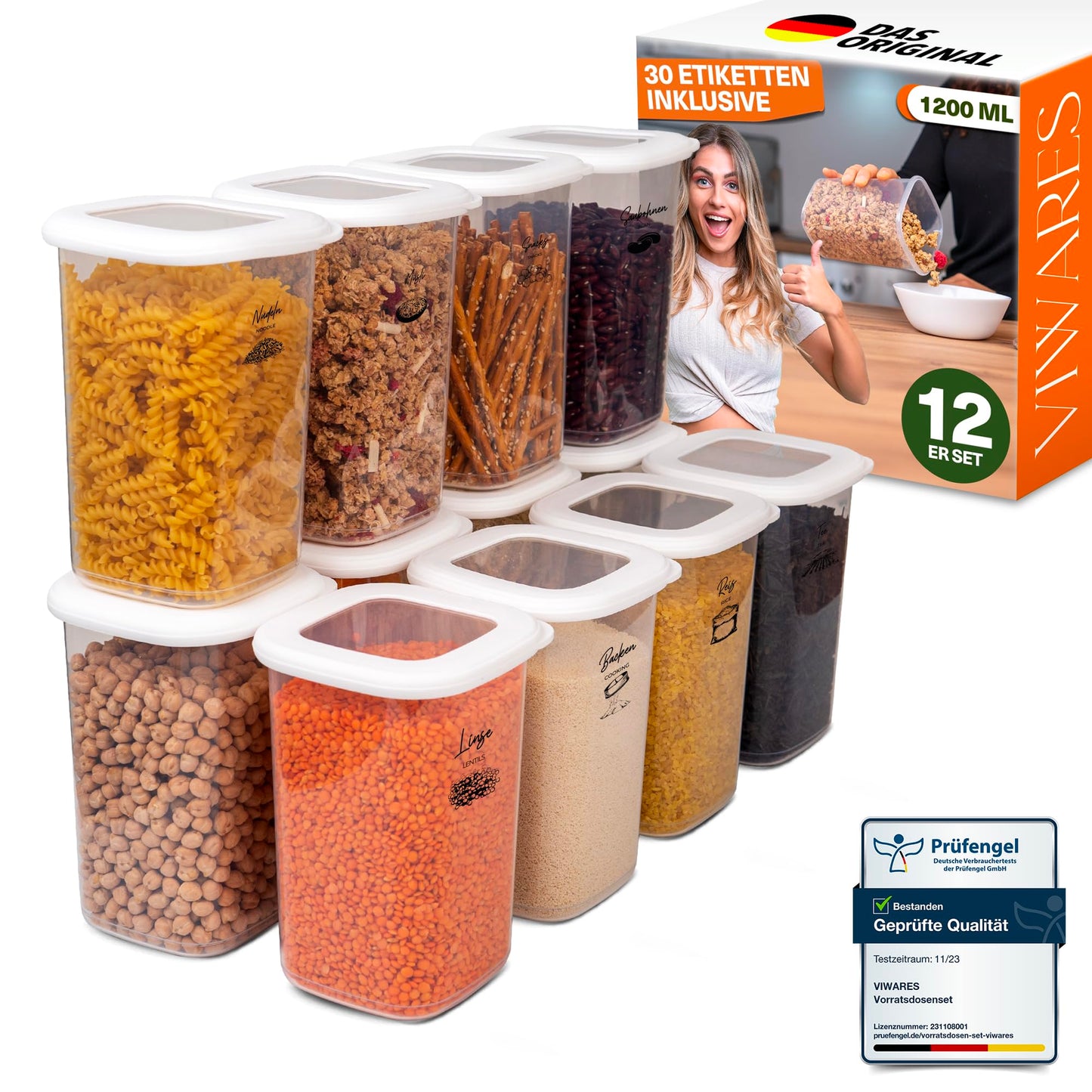 Lebensmittelaufbewahrungsbehälter, Vorratsdosen mit luftdichtem Deckel, praktischer Organizer für die Küche 