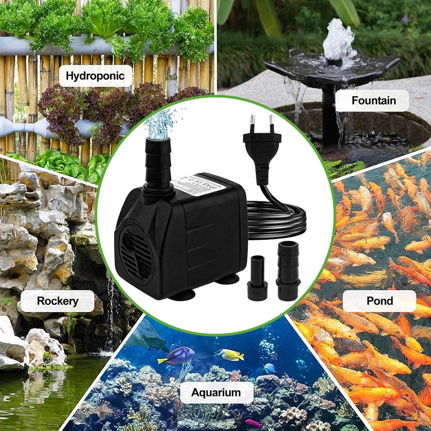 Mini Wasserpumpen, Ultra Leise Aquariumpumpe mit hohem Hub, 2 Düsen für Aquarien 