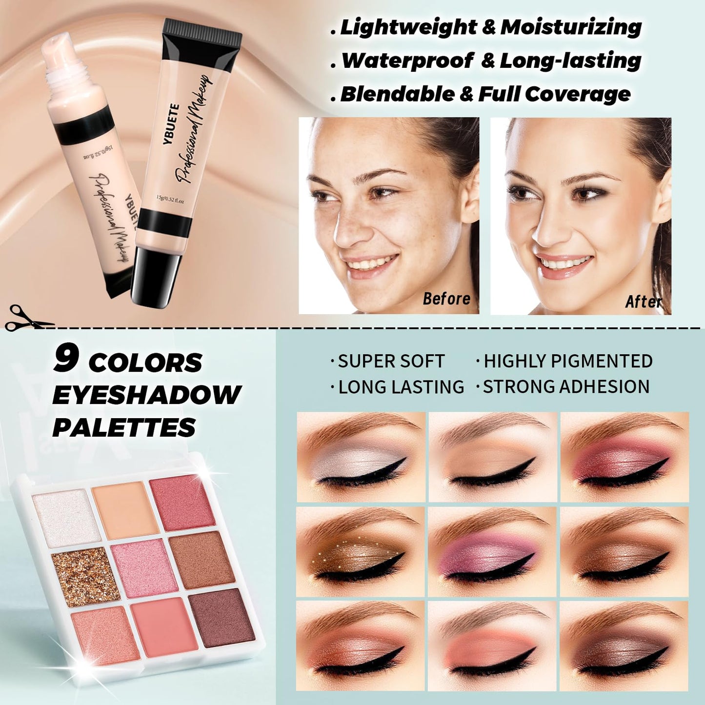 YBUETE Make-up Set für Teenager, Mädchen und Frauen - Tragbares Reise-Kosmetik-Set für Anfänger und Profis 