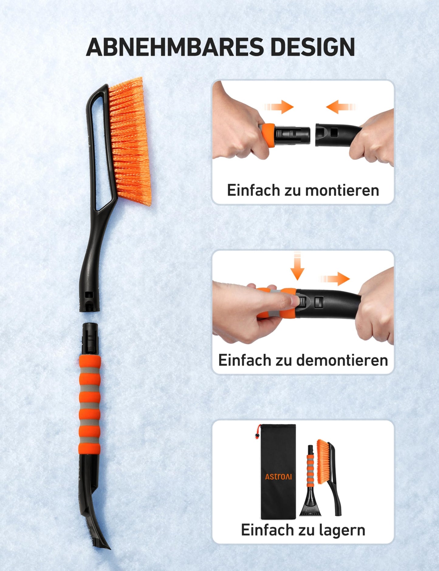 Eiskratzer, Auto-Eiskratzer, Schneebürste, abnehmbarer, ergonomischer Schaumstoffgriff für Pkw, Lkw und SUVs 