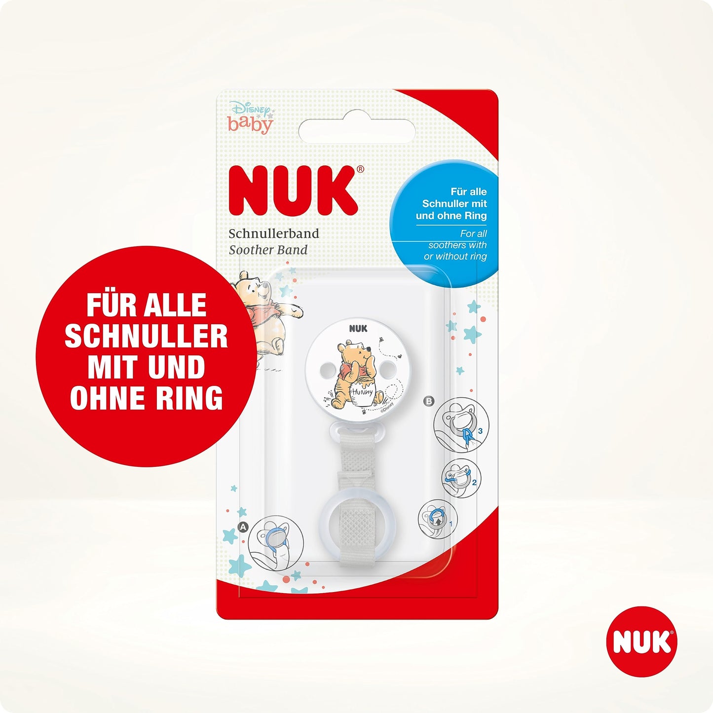 NUK Disney Winnie Puuh Schnullerband &amp; Clip | Für alle Schnuller mit und ohne Ring 