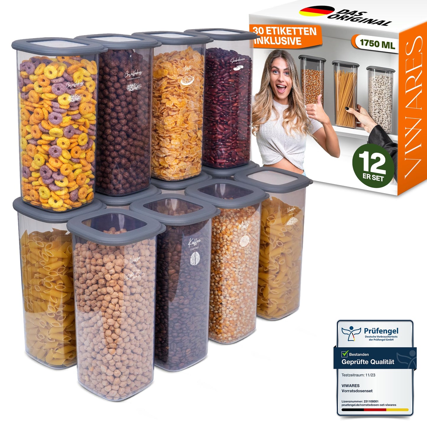 Lebensmittelaufbewahrungsbehälter, Vorratsdosen mit luftdichtem Deckel, praktischer Organizer für die Küche 