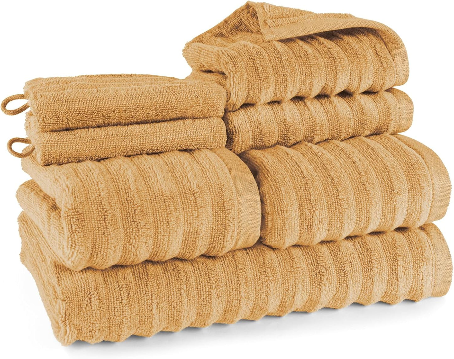 Pure Label 6-teiliges Handtuchset mit Aufhängeschlaufen aus 100 % Baumwolle, saugfähig und weich, 2 x Badetücher (70 x 140 cm), 2 x Handtücher (50 x 100 cm), 2 x Gästetücher (30 x 50 cm), 