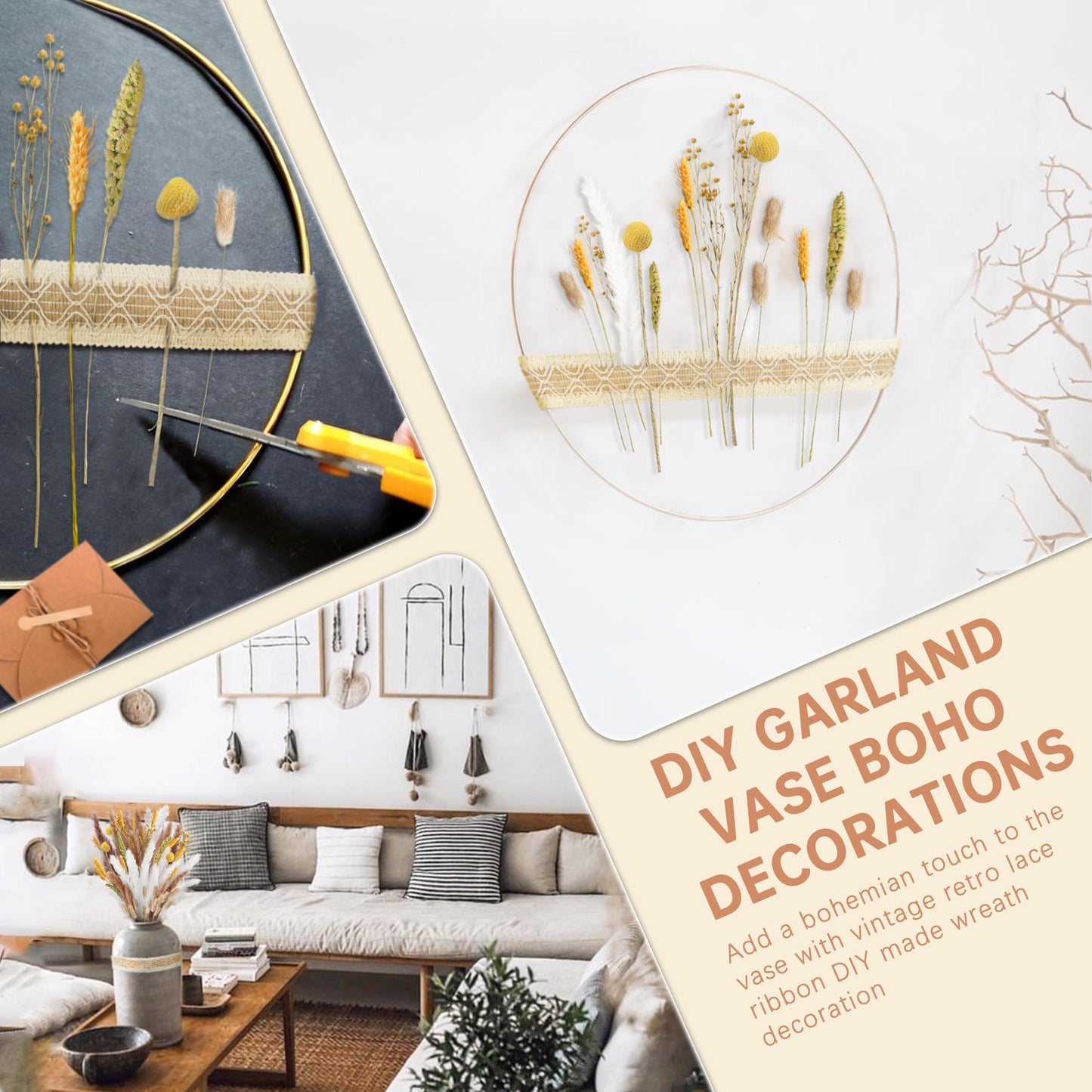 Pampasgras Getrocknet - Natürlich, Braun, Trockenblumen Strauß Dried Flowers, für Heim Decor 