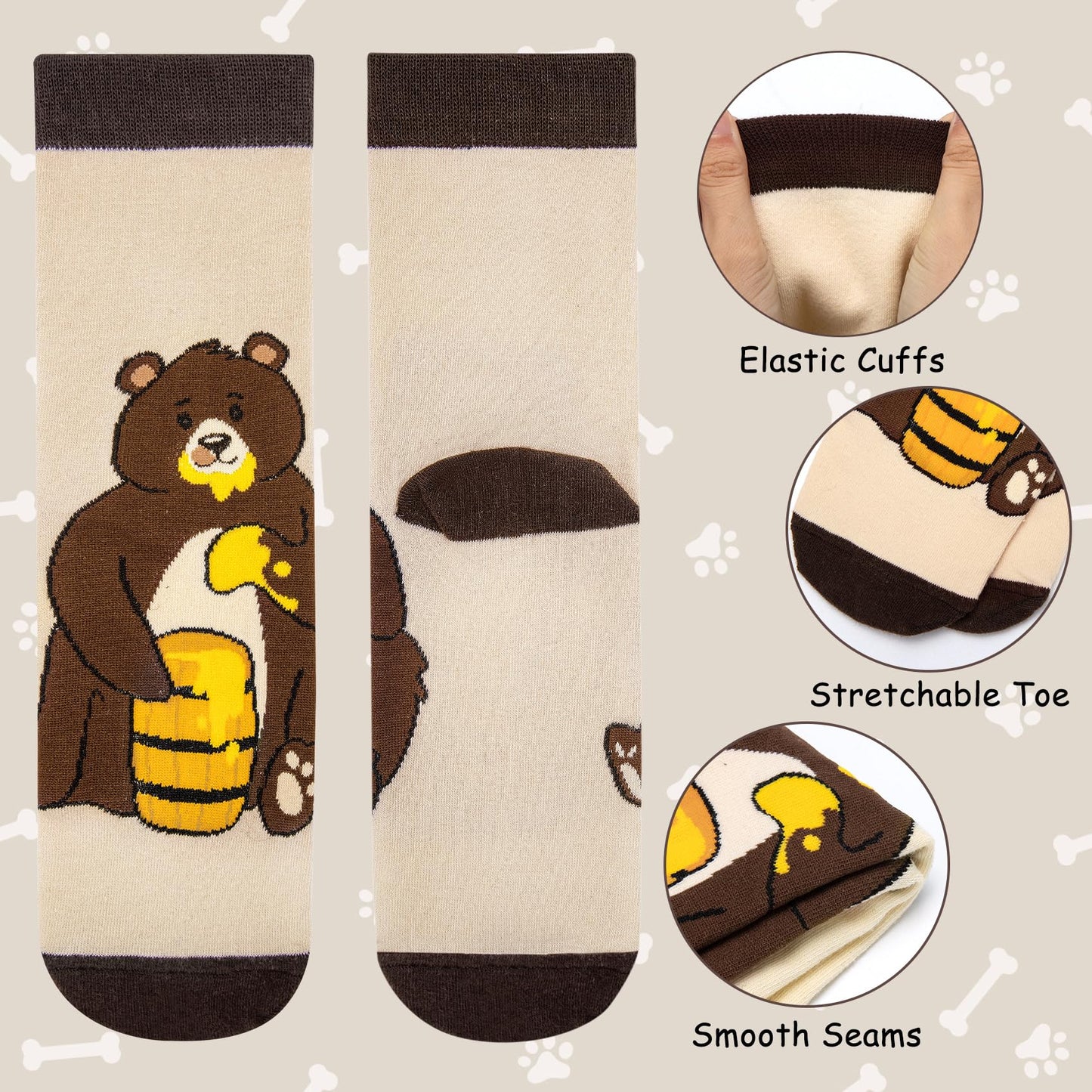 Chalier Cozy 5 Paar Damen Socken Hunde Katzen Motiven, Baumwolle