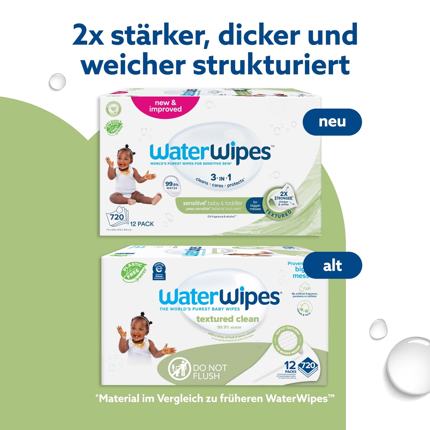 WaterWipes Sensitive+ Baby & Toddler Wipes, 3-in-1 Cleansing, Care, Protection, 99.9% Water, Fragrance-Free