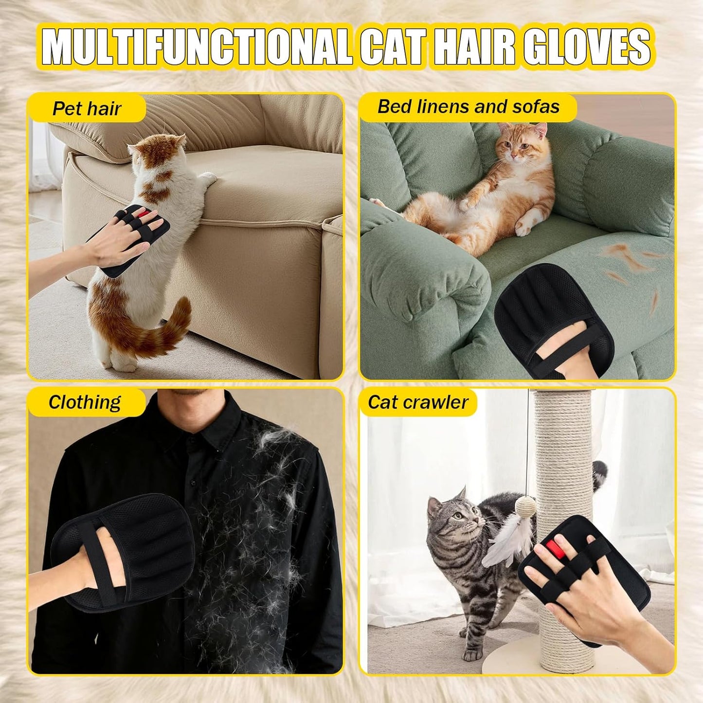 Handschuh, 3 Stück Fell Magnet Handschuh, Haarentfernungshandschuh für Katzen &amp; Hunde 