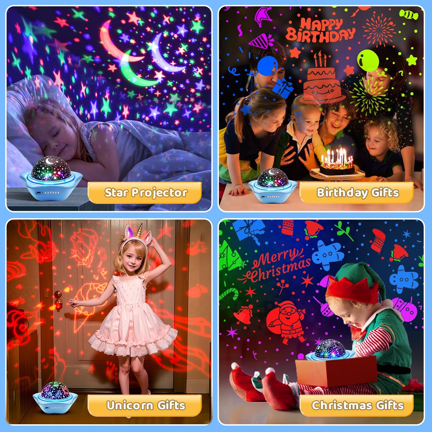 Sternenhimmel Projektor Kinder mit 15 Film, Nachtlicht Baby,Bluetooth,LED Projektor 