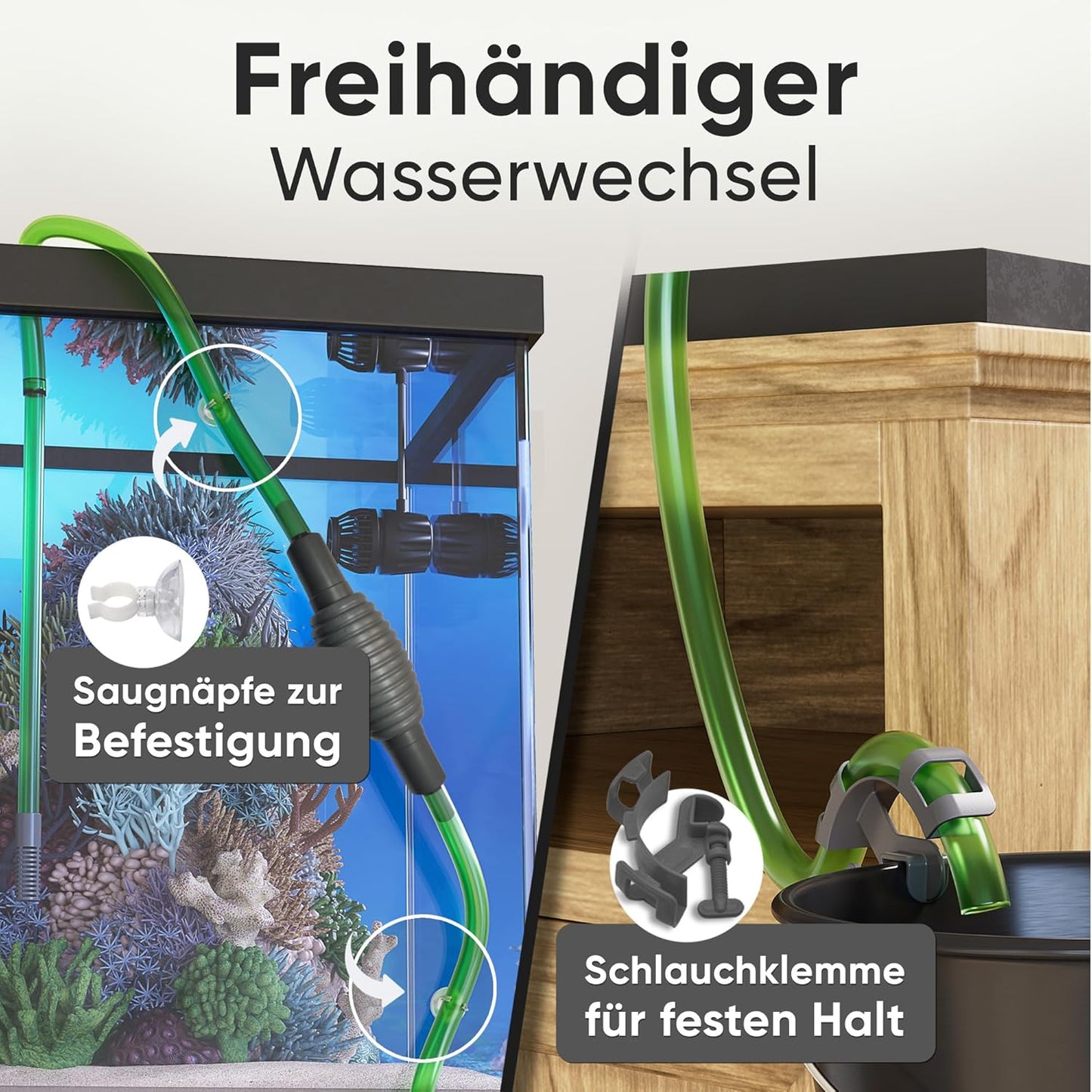 Wasserwechsel im Aquarium – Aquarium-Reinigungsset &amp; Aquarium-Absaugvorrichtung für Kies &amp; Sand mit Schlauchventil – 