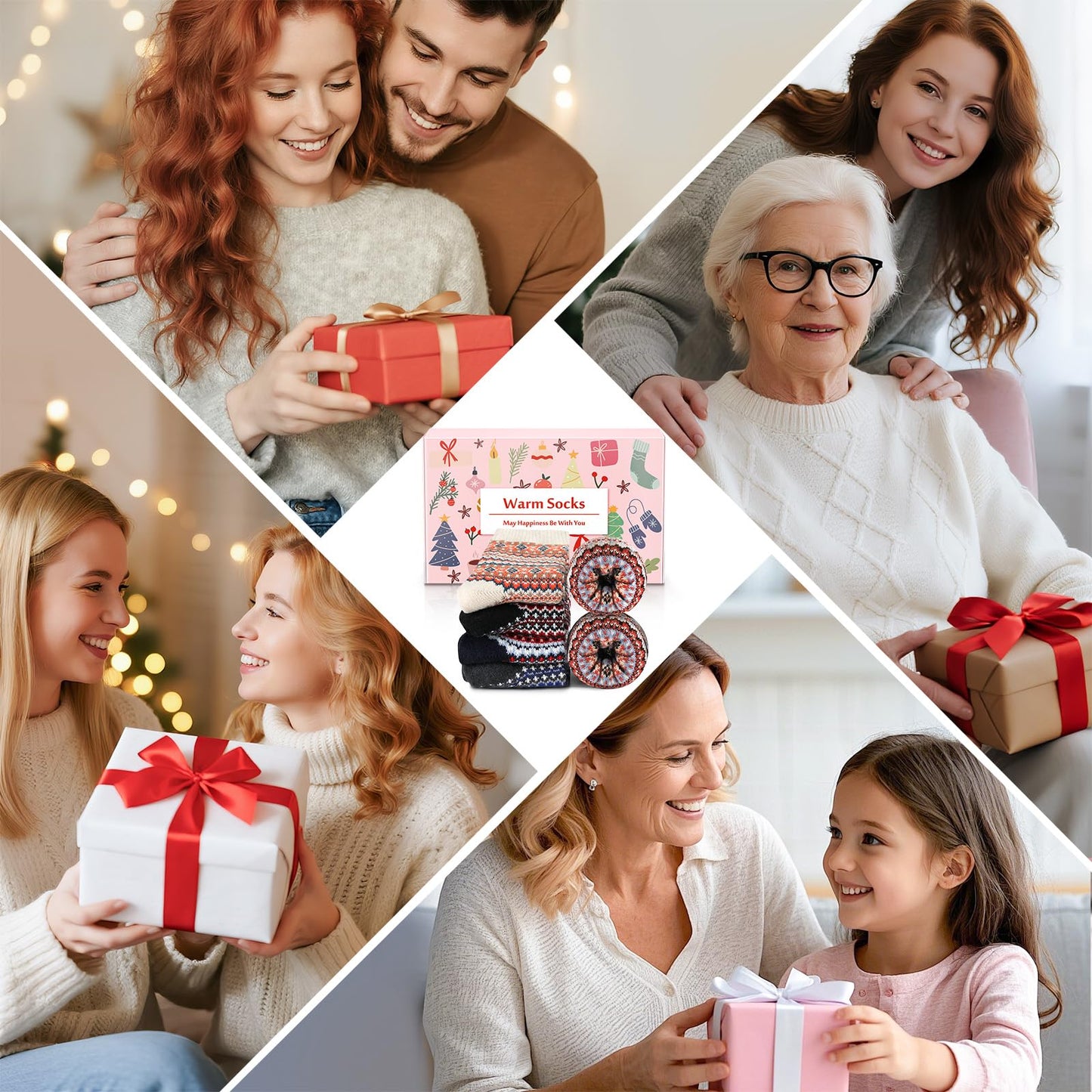 Airabc 5 Paar Damen-Thermosocken, warme Wintersocken, farbenfroh, kuschelig und atmungsaktiv 