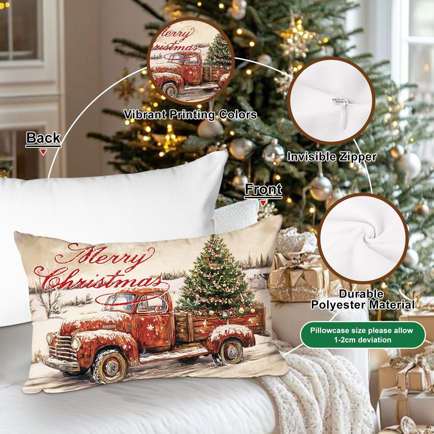 Lanpn Weihnachten Kissenbezug 4 stück, Weihnachtskissenbezug, Kissenbezüge für Winter Heim Schlafzimmer Wohnzimmer Sofa Couch 