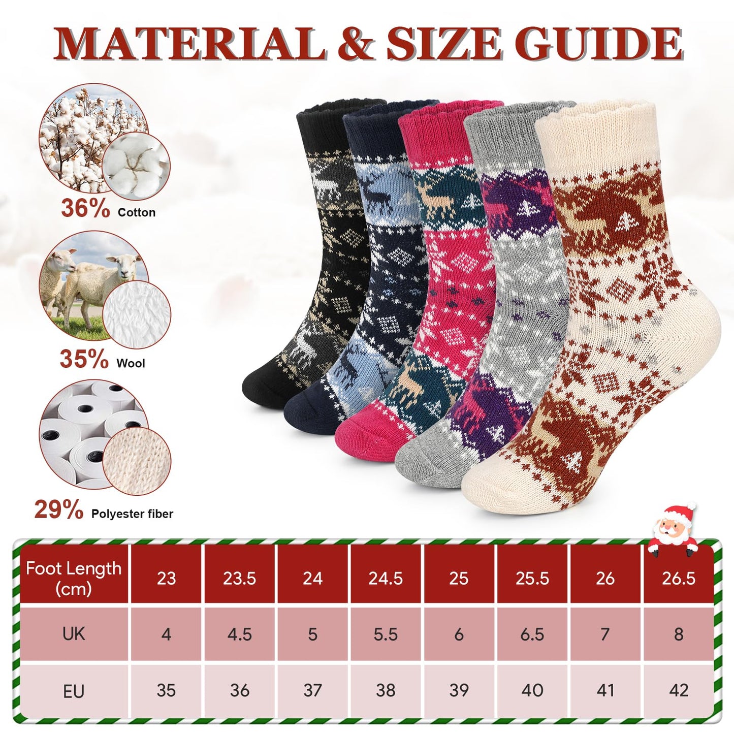 Airabc 5 Paar Damen-Thermosocken, warme Wintersocken, farbenfroh, kuschelig und atmungsaktiv 