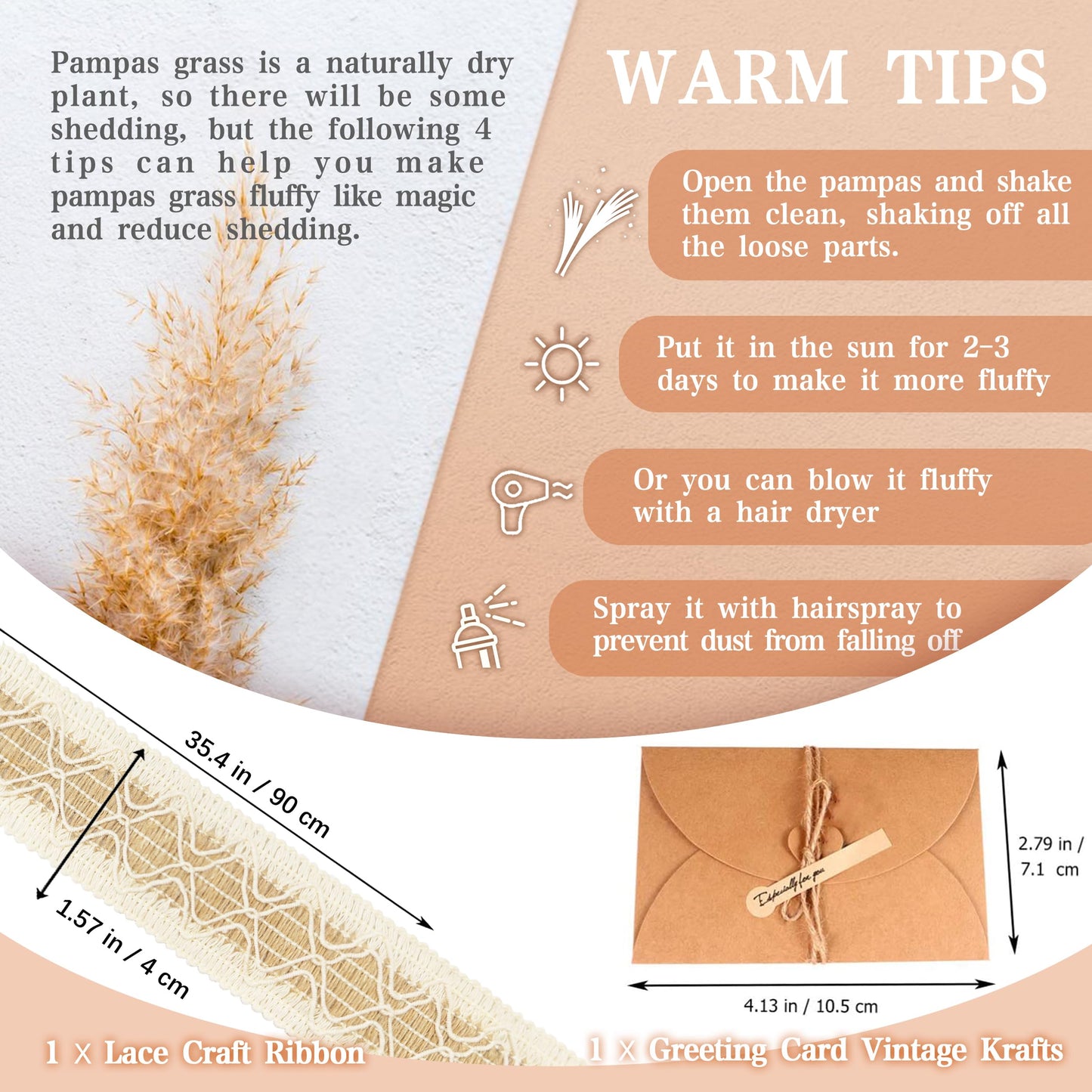 Pampasgras Getrocknet - Natürlich, Braun, Trockenblumen Strauß Dried Flowers, für Heim Decor 