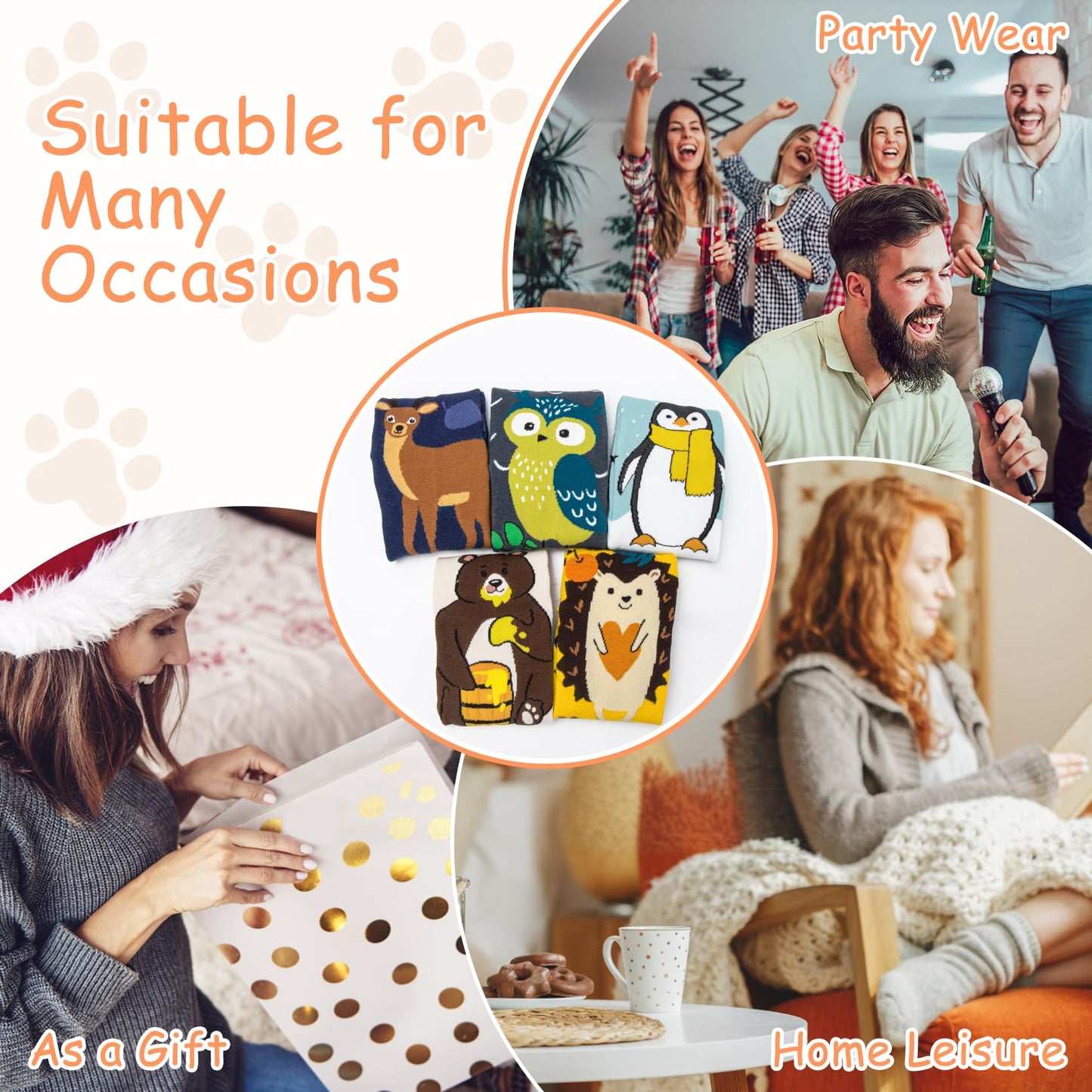 Chalier Cozy 5 Paar Damen Socken Hunde Katzen Motiven, Baumwolle