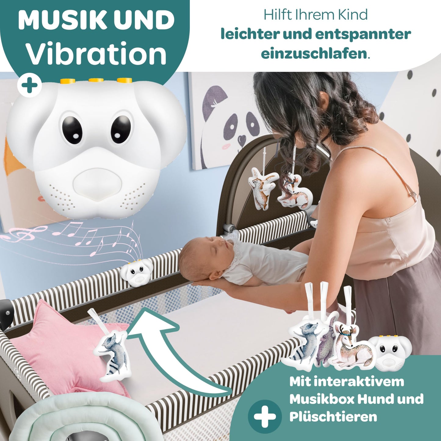 Kidiz Babybett, Reisebett, faltbar mit Matratze und Rollen, 120 x 60 cm, Seiteneingang 