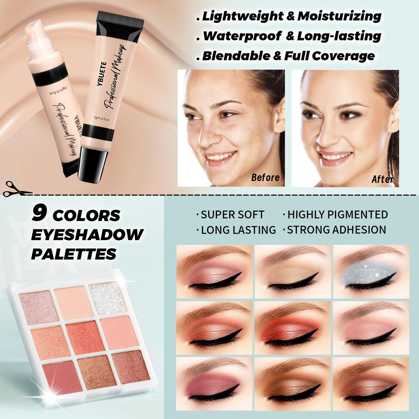 YBUETE Make-up Set für Teenager, Mädchen und Frauen - Tragbares Reise-Kosmetik-Set für Anfänger und Profis 