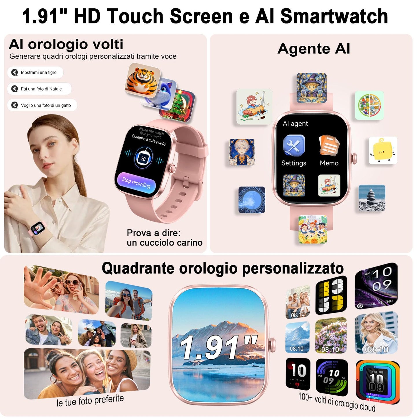 AI Smartwatch Herren Damen, 1.91" Fitnessuhr Integrierte ChatGPT-AI und Telefonfunktion,Wasserdicht 