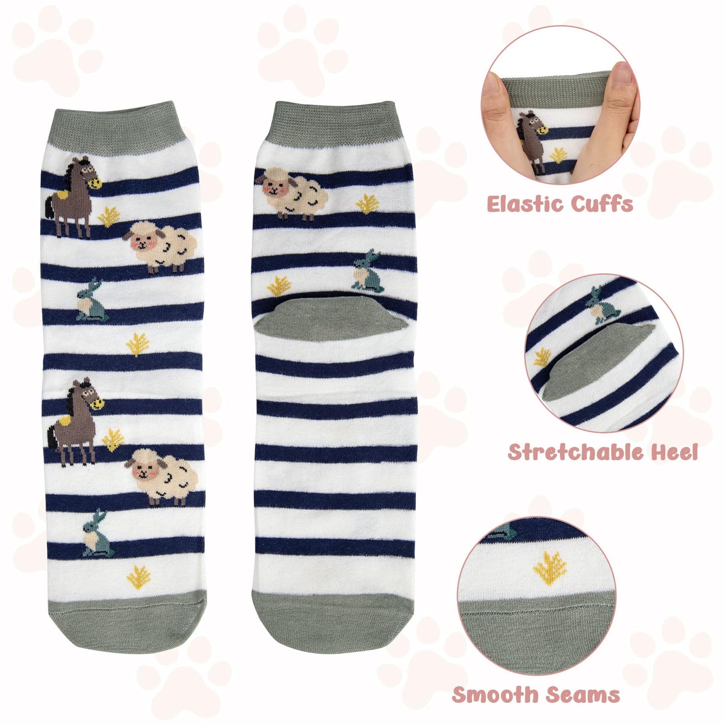Chalier Cozy 5 Paar Damen Socken Hunde Katzen Motiven, Baumwolle