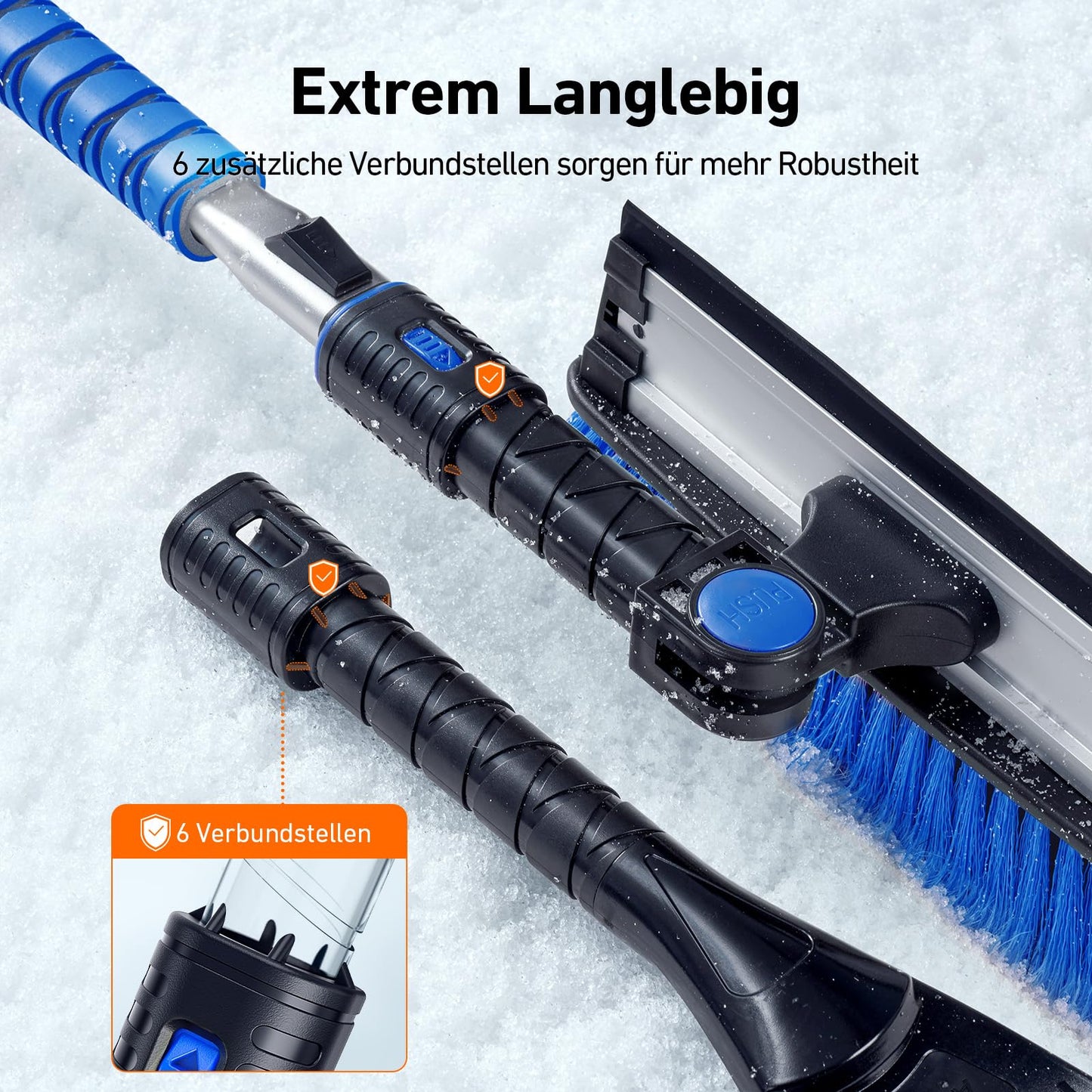 Eiskratzer, Scheibenkratzer, Auto-Eiskratzer mit Besen, 119 cm lang, ausziehbare Schneebürste 