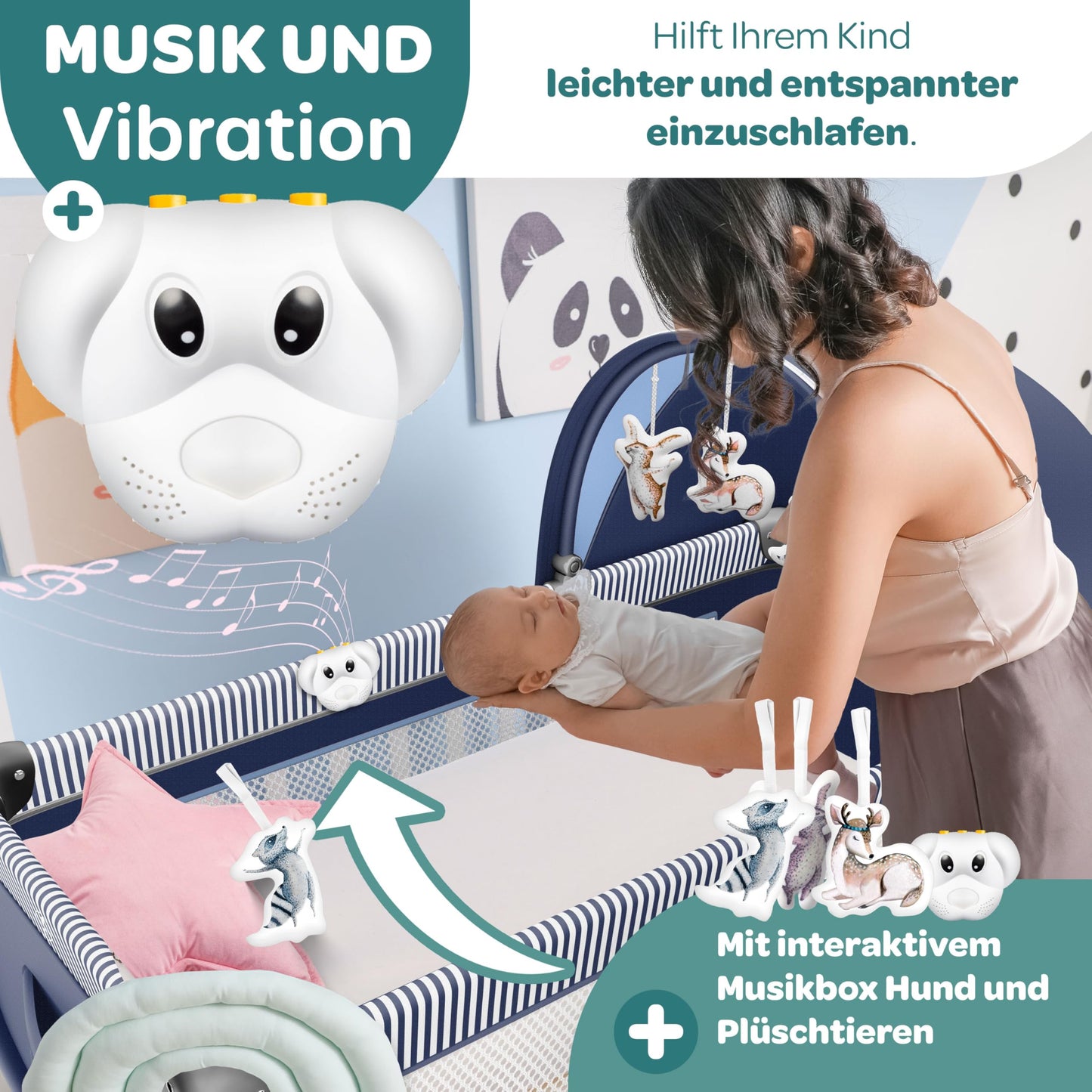 Kidiz Babybett, Reisebett, faltbar mit Matratze und Rollen, 120 x 60 cm, Seiteneingang 