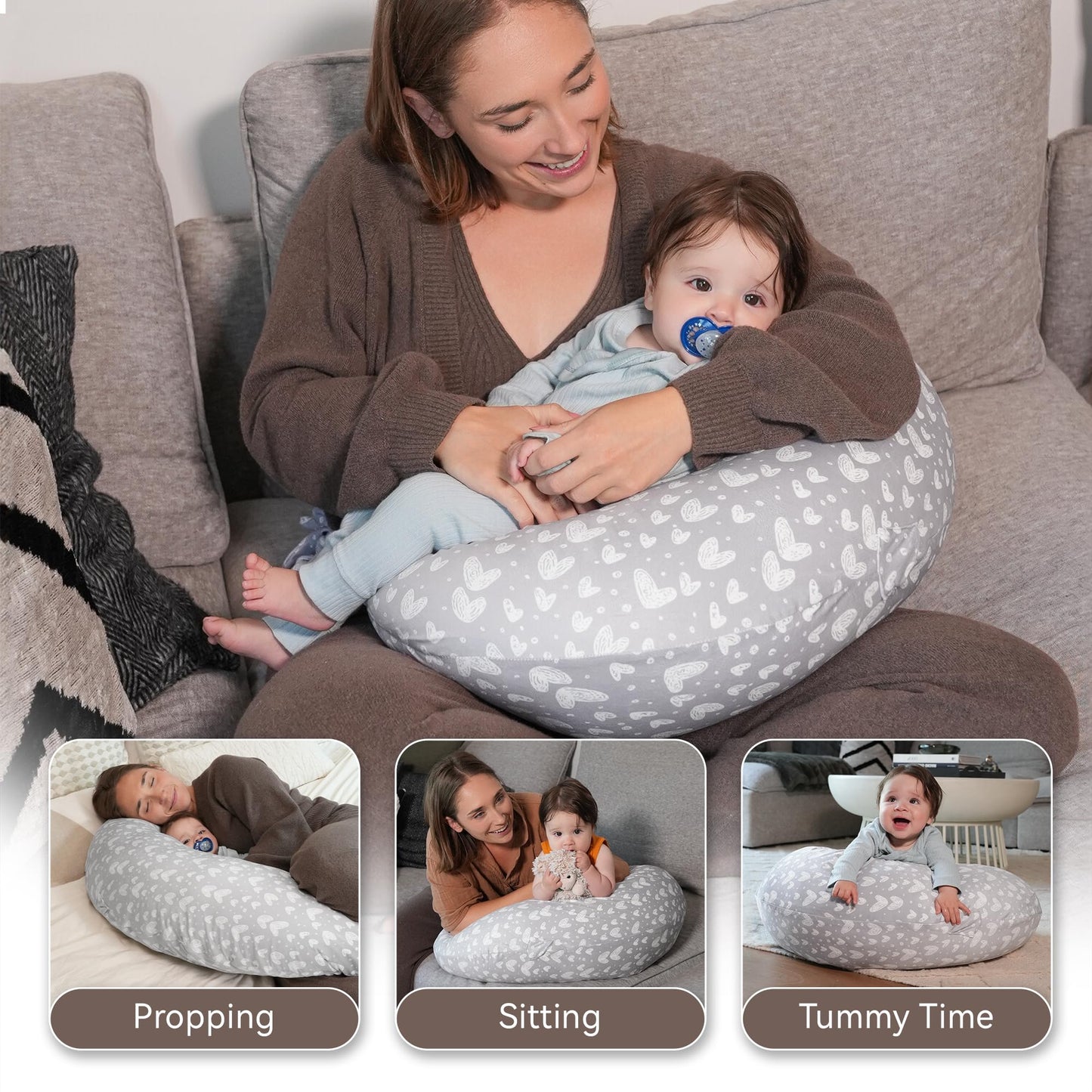 Stillkissen, vielseitiges Positionierungskissen in Übergröße, Schwangerschaftskissen für Babys und Erwachsene, Seitenschläferkissen mit waschbarem 