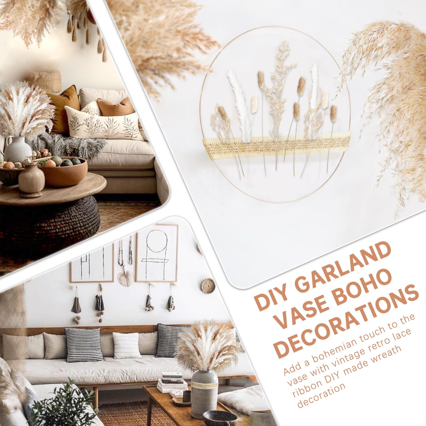 Pampasgras Getrocknet - Natürlich, Braun, Trockenblumen Strauß Dried Flowers, für Heim Decor 