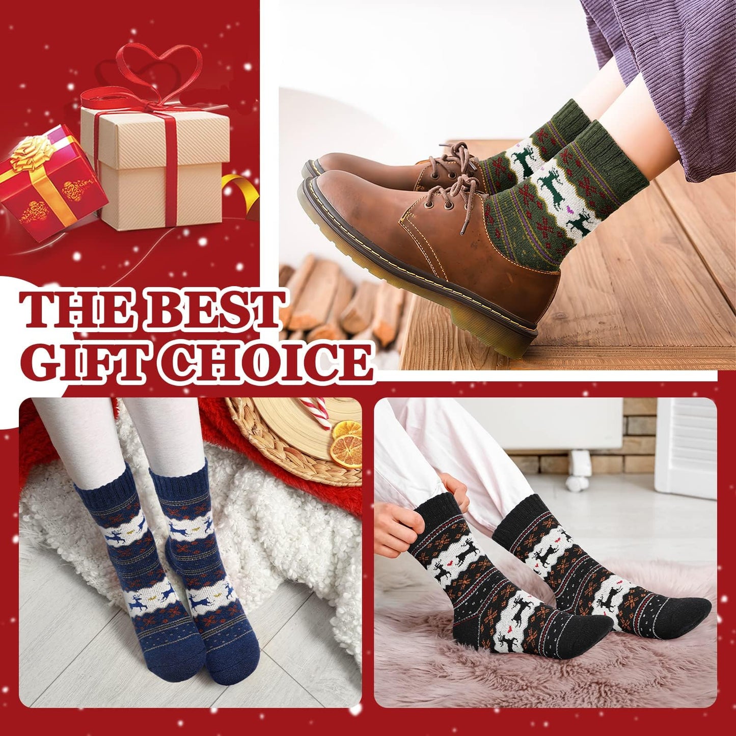 Airabc 5 Paar Damen-Thermosocken, warme Wintersocken, farbenfroh, kuschelig und atmungsaktiv 