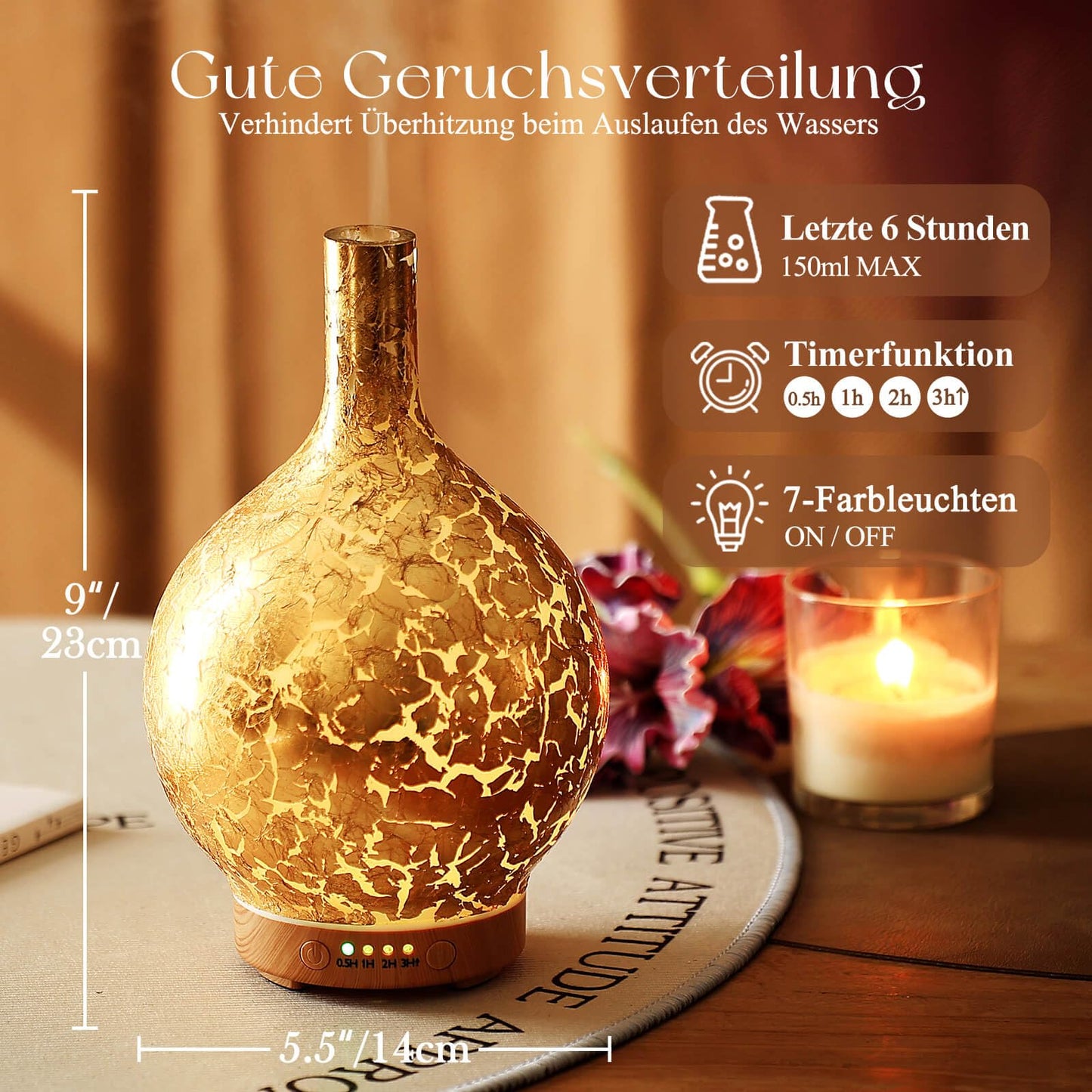 Aroma Diffuser Luftbefeuchter,150ml Luftbefeuchter Ultraschall Leise 7 farbwechselnde LEDs 