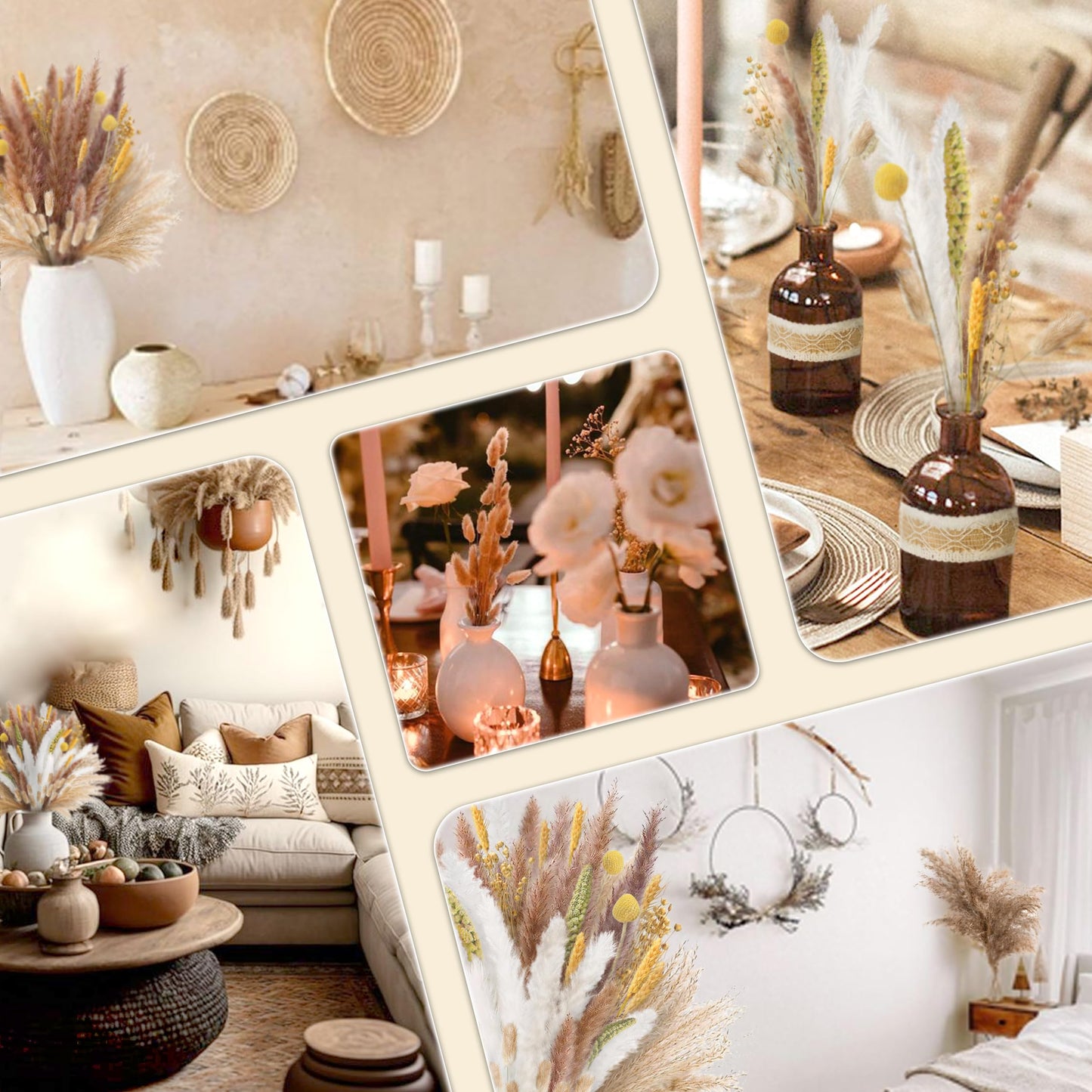 Pampasgras Getrocknet - Natürlich, Braun, Trockenblumen Strauß Dried Flowers, für Heim Decor 