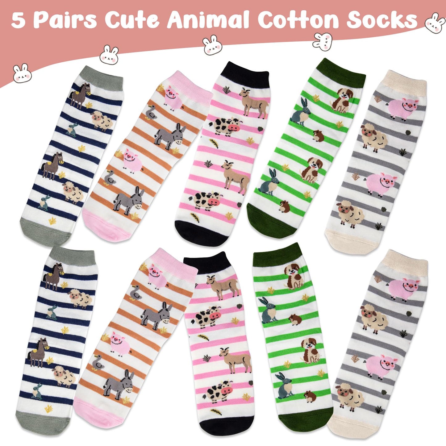 Chalier Cozy 5 Paar Damen Socken Hunde Katzen Motiven, Baumwolle