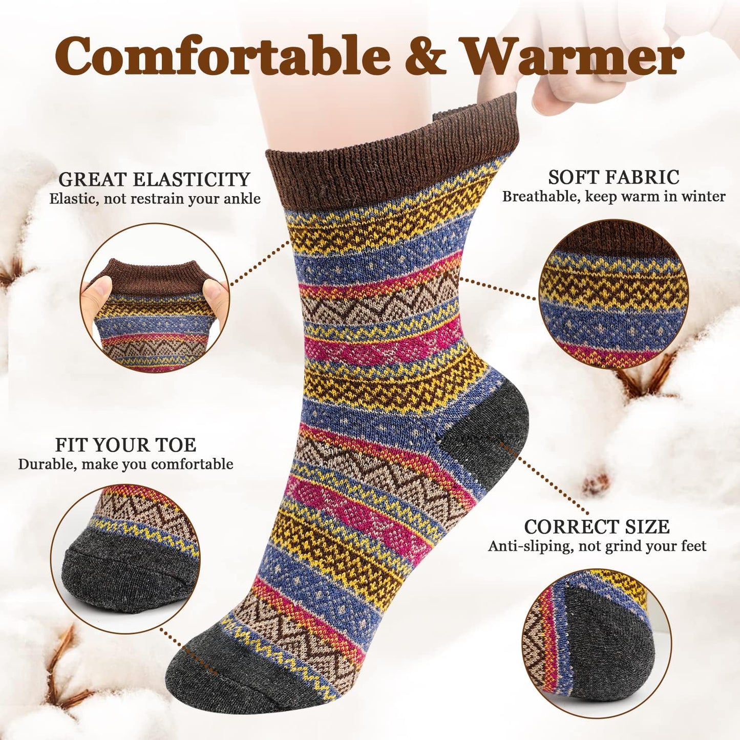 Airabc 5 Paar Damen-Thermosocken, warme Wintersocken, farbenfroh, kuschelig und atmungsaktiv 