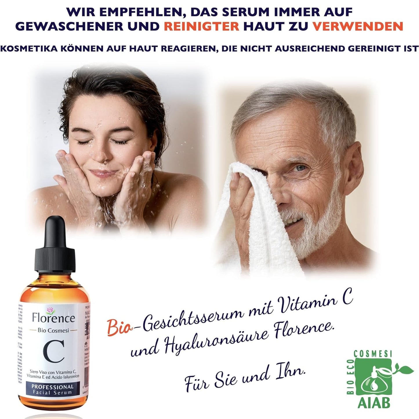 Serum mit Vitamin C 60ml Bio Hyaluron, E. Hochkonzentriert Anti-Falten, Anti-Aging &amp; Dunkle-Flecken. Hyaluronsäure-Gesichtsserum 