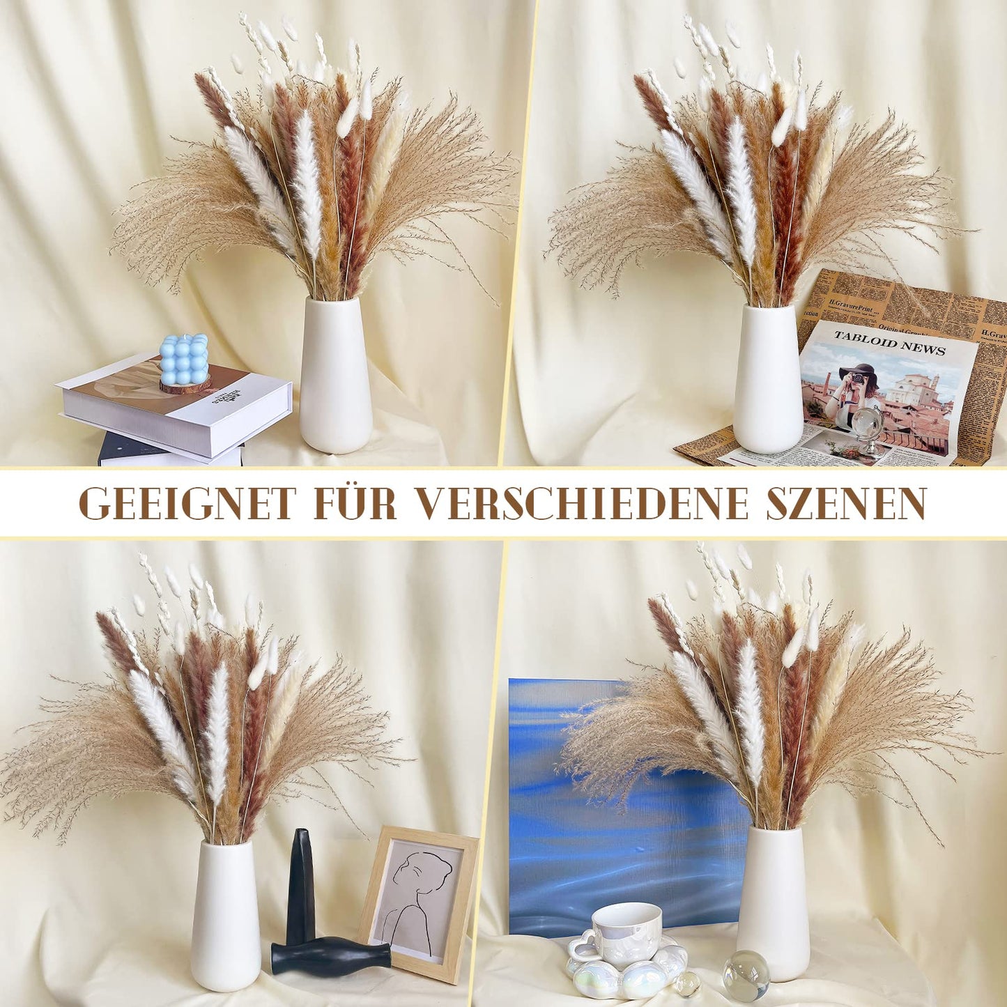 Getrocknetes Pampasgras, 60 Stück, natürliche Trockenblumen zur Dekoration, Schilfblumenstrauß 