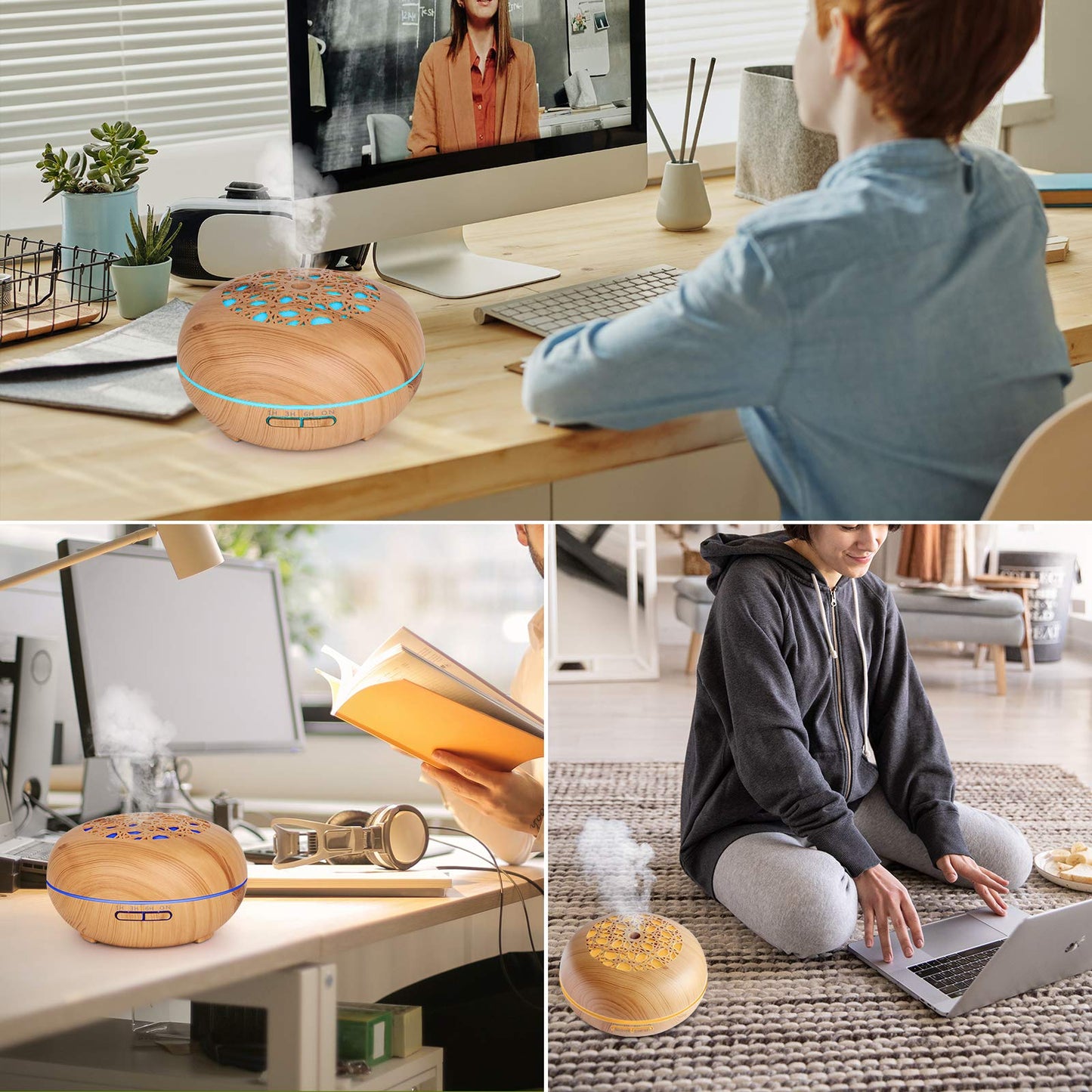 Aroma Diffuser Luftbefeuchter 550ml mit Fernbedienung, Ultraschall Vernebler Duftlampe Öl Diffusor mit 7 Farben LED 