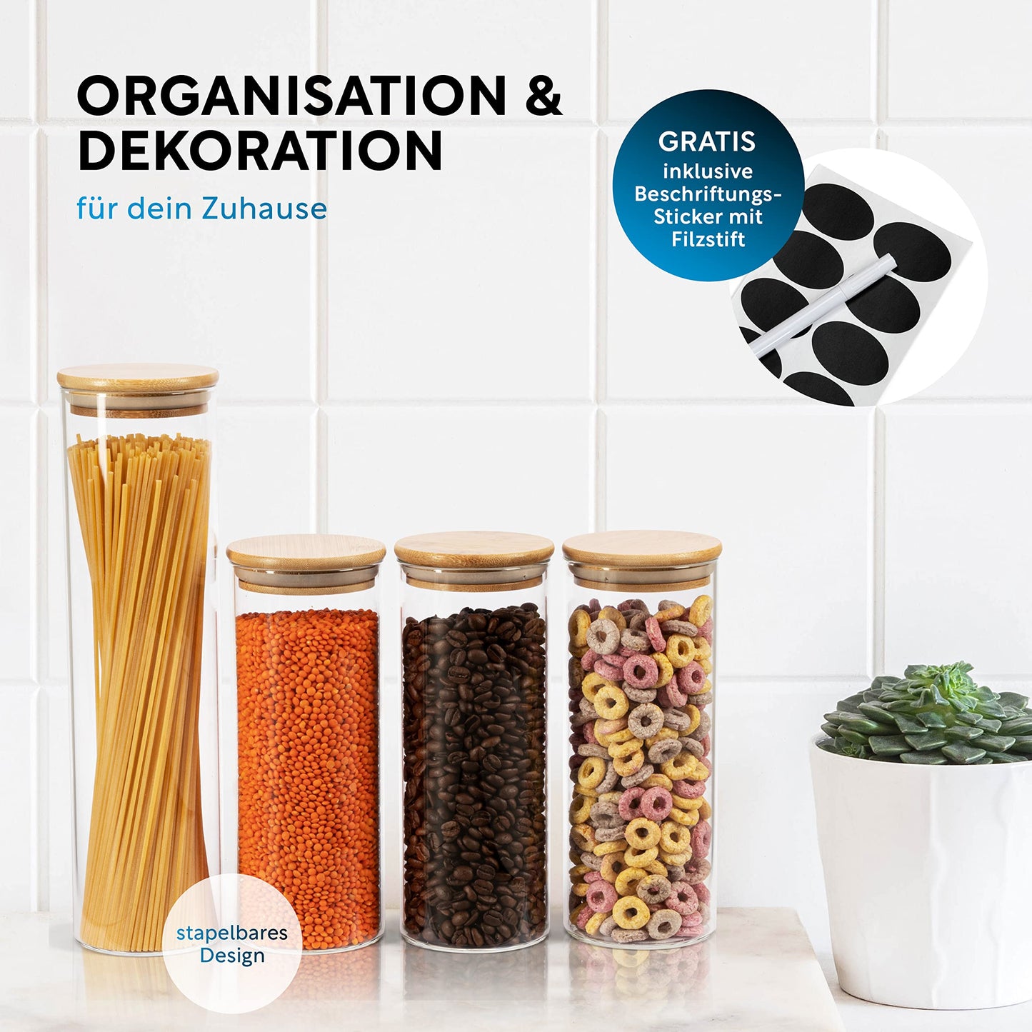 Aufbewahrungsbox Küche für alle Lebensmittel, Küchen Organizer, Vorratsgläser mit Deckel, Eckig - 12er Set, Erhöhte Glasstärke 