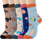 Chalier Cozy 5 Paar Damen Socken Hunde Katzen Motiven, Baumwolle