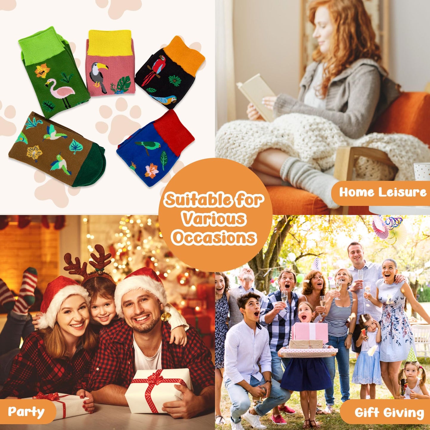 Chalier Cozy 5 Paar Damen Socken Hunde Katzen Motiven, Baumwolle