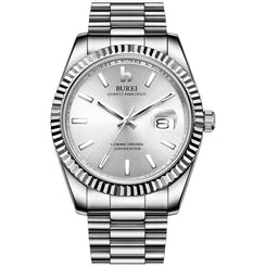 BUREI Herren Uhren Quarz Armbanduhr Datumsanzeige Saphirglas Objektiv mit Zwei Tönen Edelstahlband