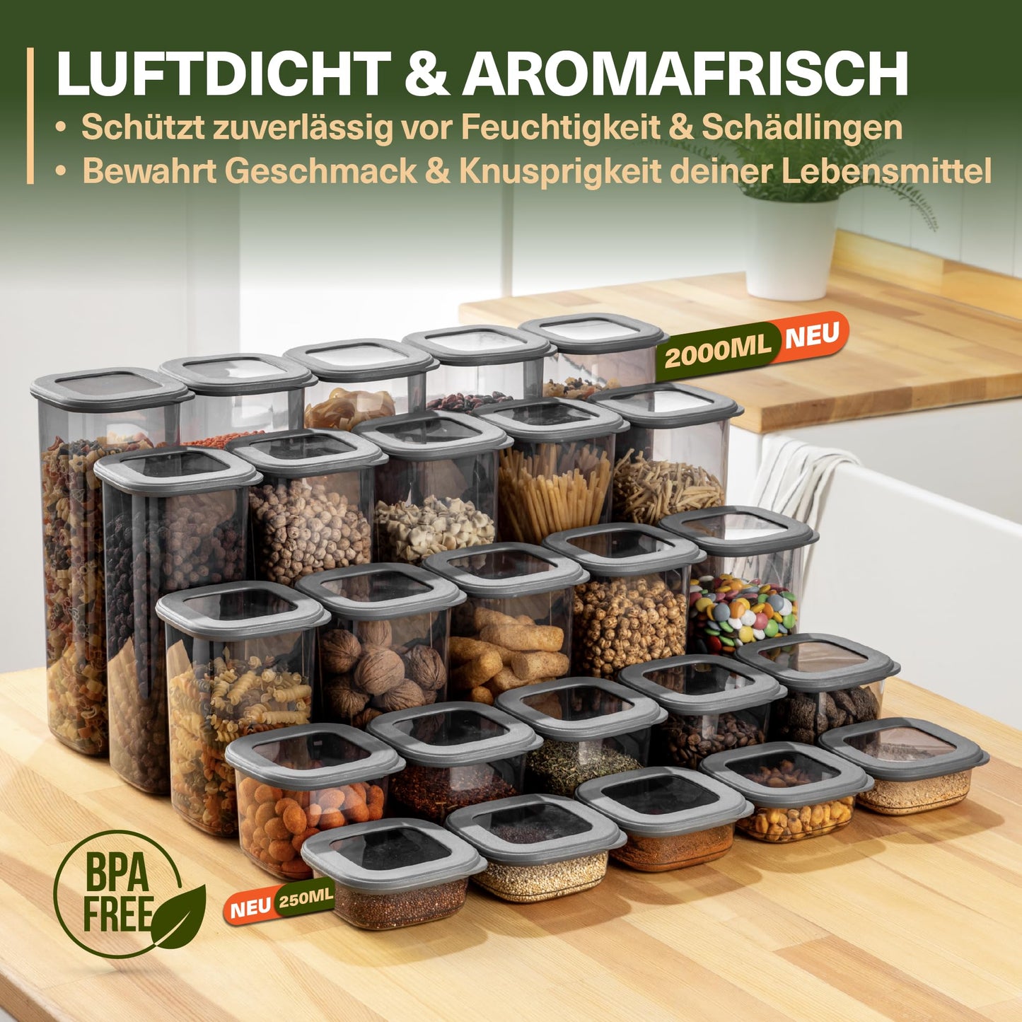 Lebensmittelaufbewahrungsbehälter, Vorratsdosen mit luftdichtem Deckel, praktischer Organizer für die Küche 