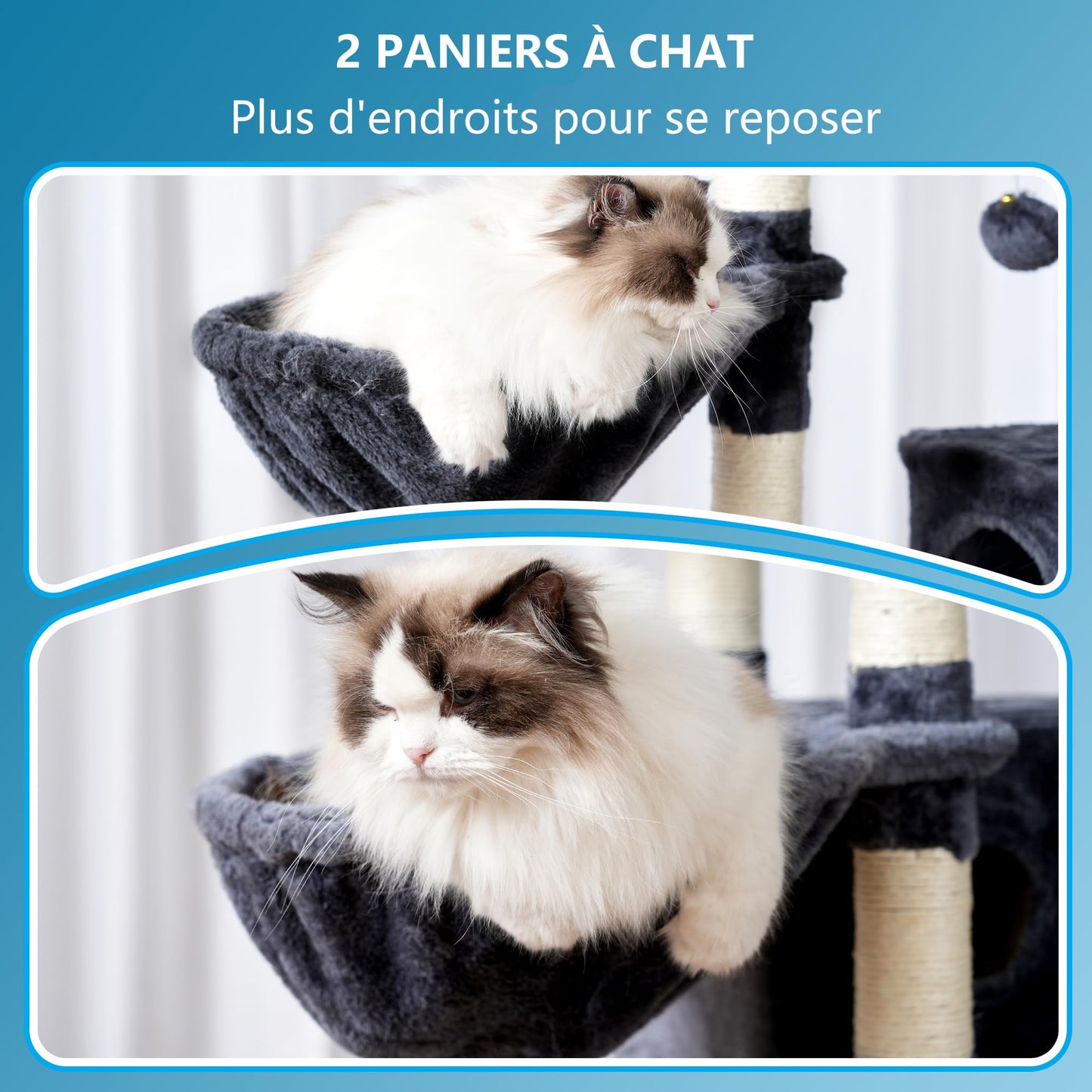 XXL Kratzbaum mit 2 großen Plattformen, 3 Höhlen, 2 Körben, Plüschbälle und Sisal-Kratzbäumen 