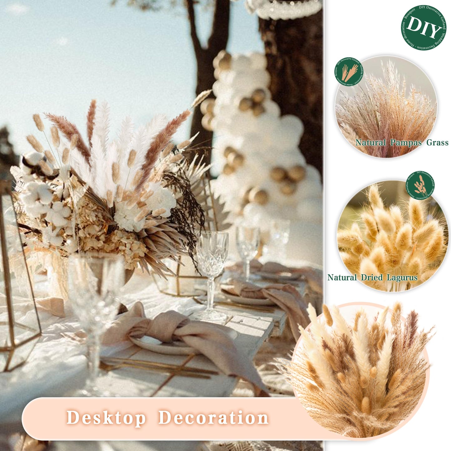 Pampasgras Getrocknet - Natürlich, Braun, Trockenblumen Strauß Dried Flowers, für Heim Decor 