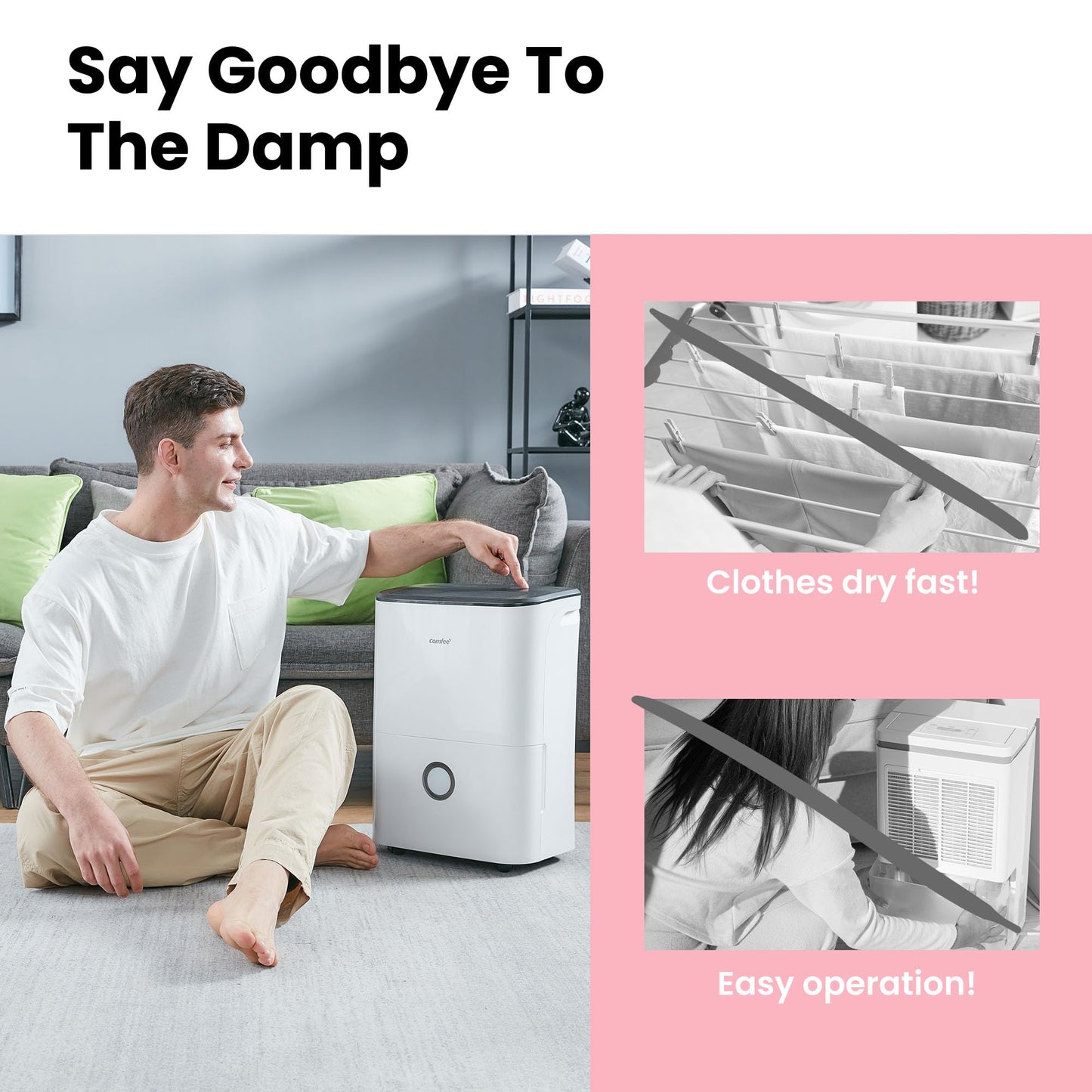 Luftentfeuchter, Entfeuchter 10 l/24 h, Raumgröße ca. 50 m³ (20 m²), LED-Anzeige 