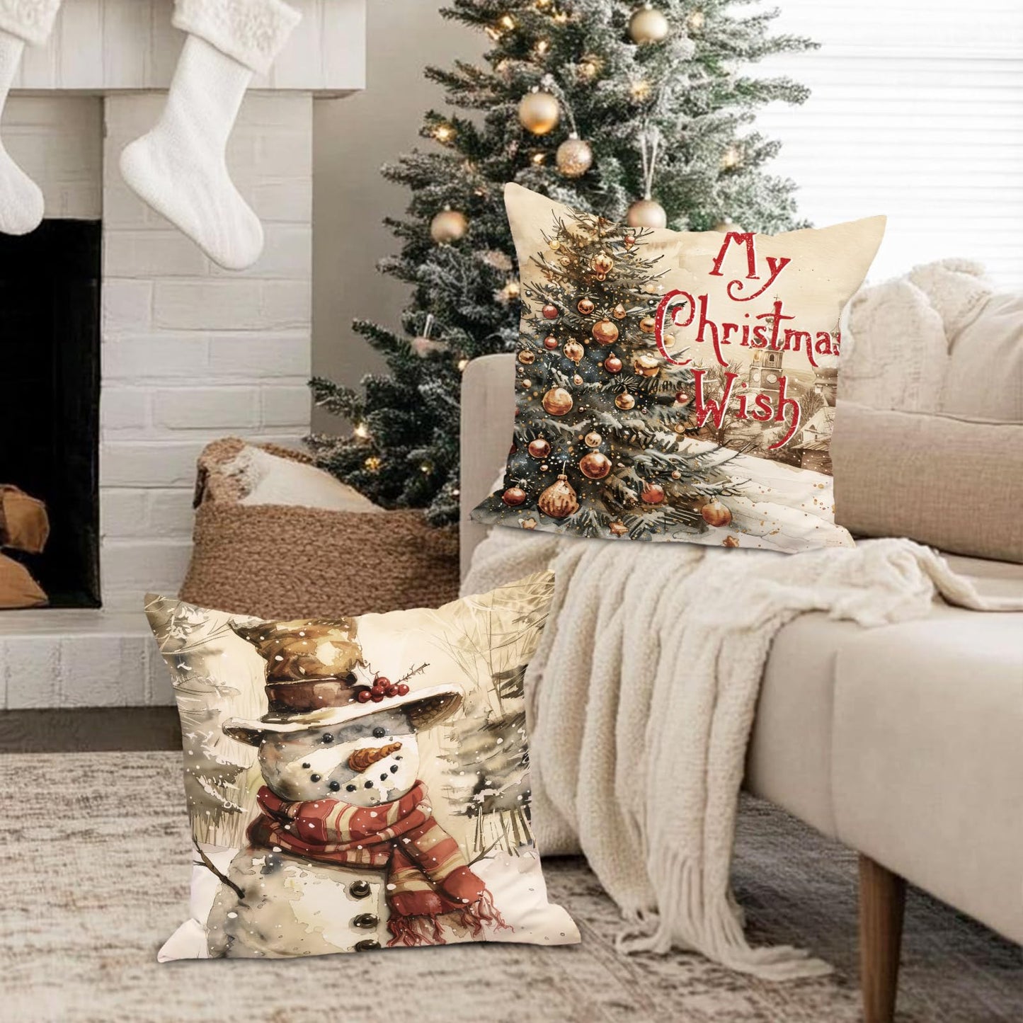 Lanpn Weihnachten Kissenbezug 4 stück, Weihnachtskissenbezug, Kissenbezüge für Winter Heim Schlafzimmer Wohnzimmer Sofa Couch 