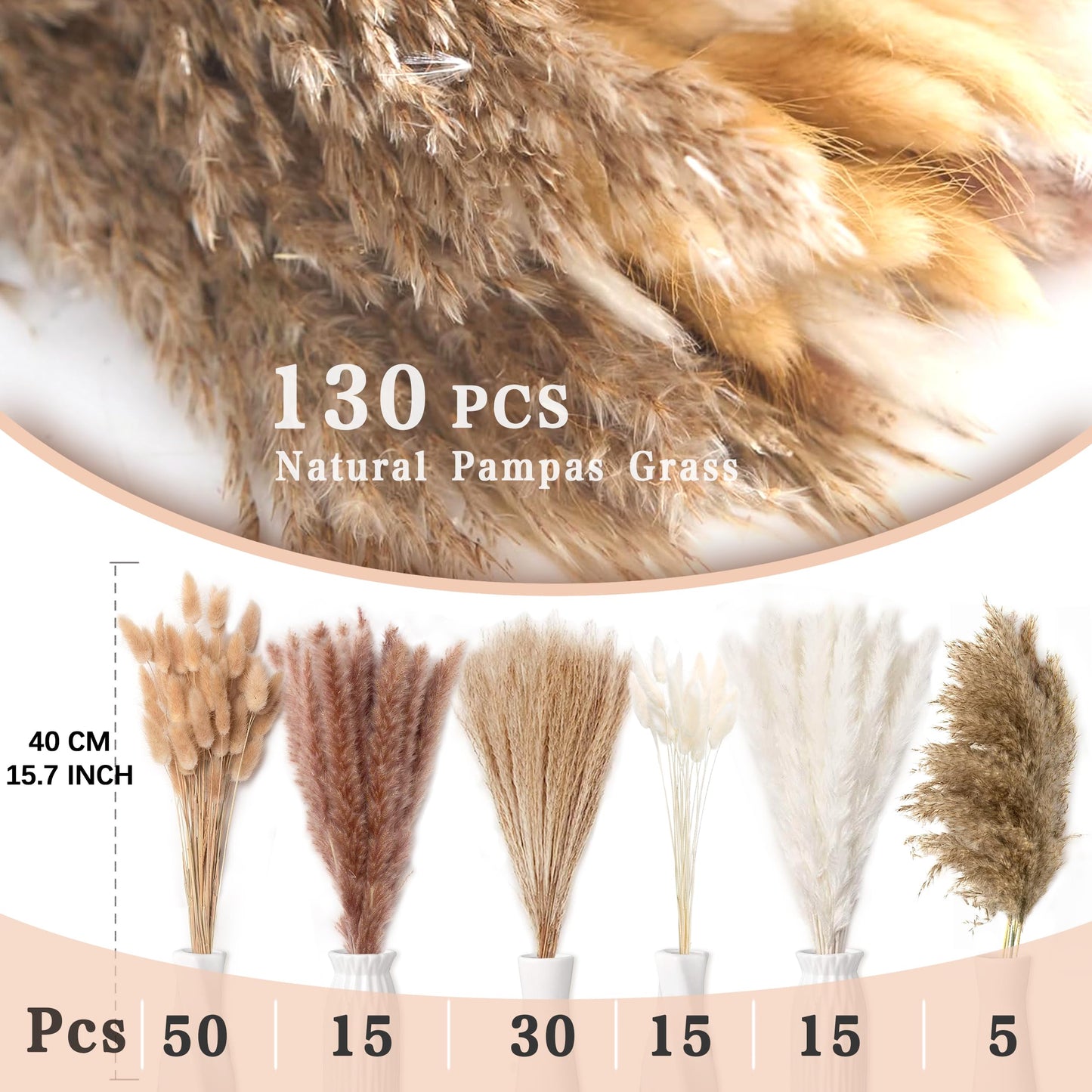 Pampasgras Getrocknet - Natürlich, Braun, Trockenblumen Strauß Dried Flowers, für Heim Decor 