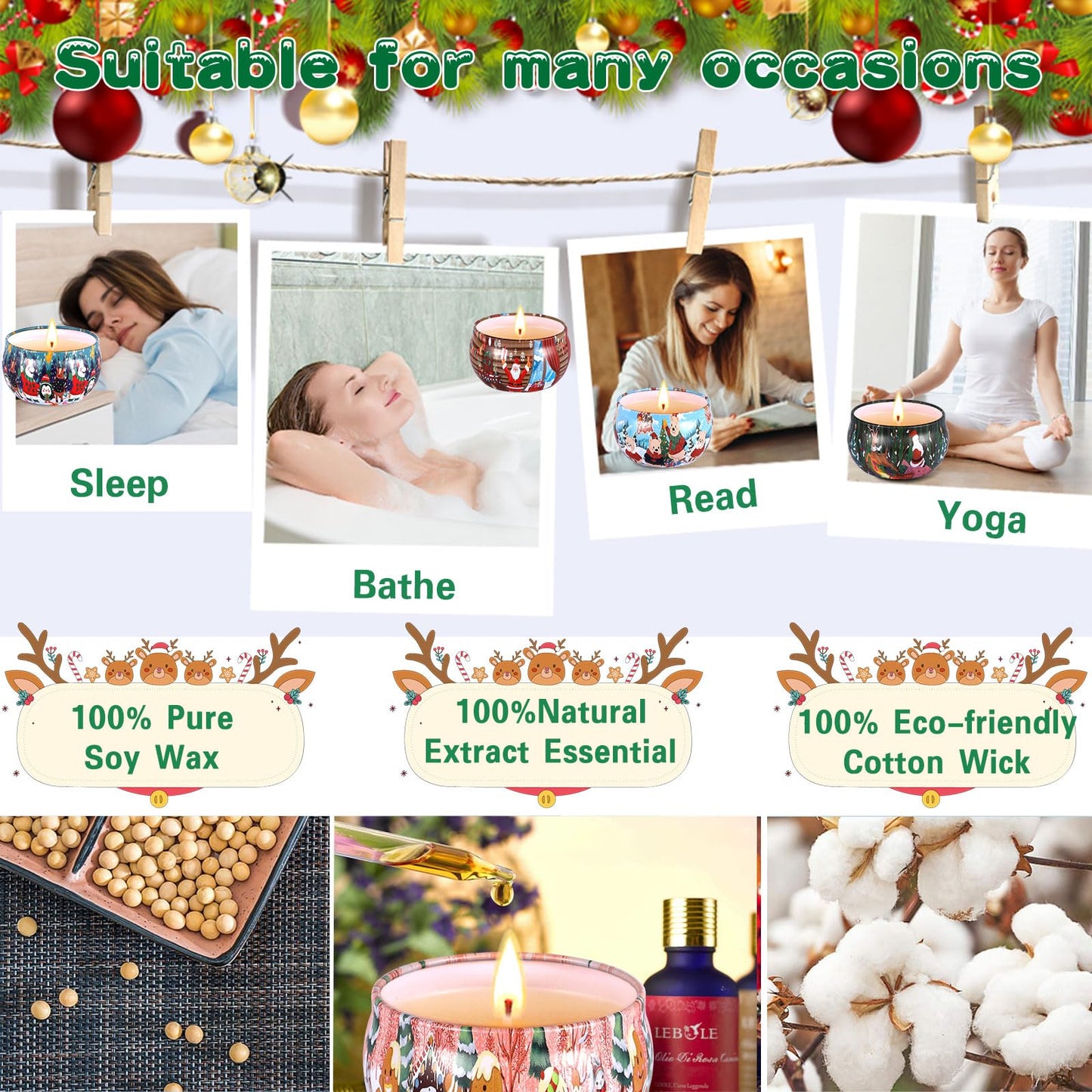 Duftkerzen-Set, 12 Stück Weihnachtskerze, natürliches Sojawachs Kerzen, Aromatherapie Weihnachtskerzen Aroma 