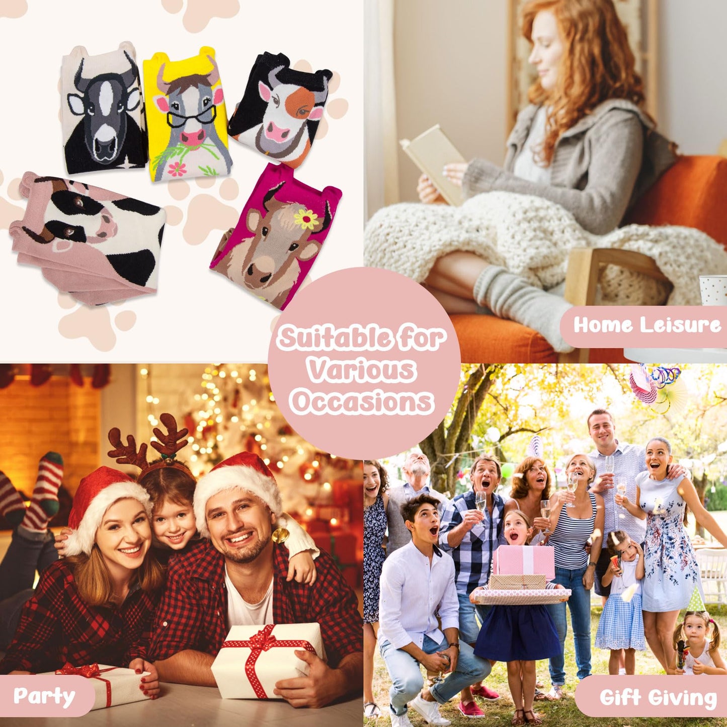 Chalier Cozy 5 Paar Damen Socken Hunde Katzen Motiven, Baumwolle