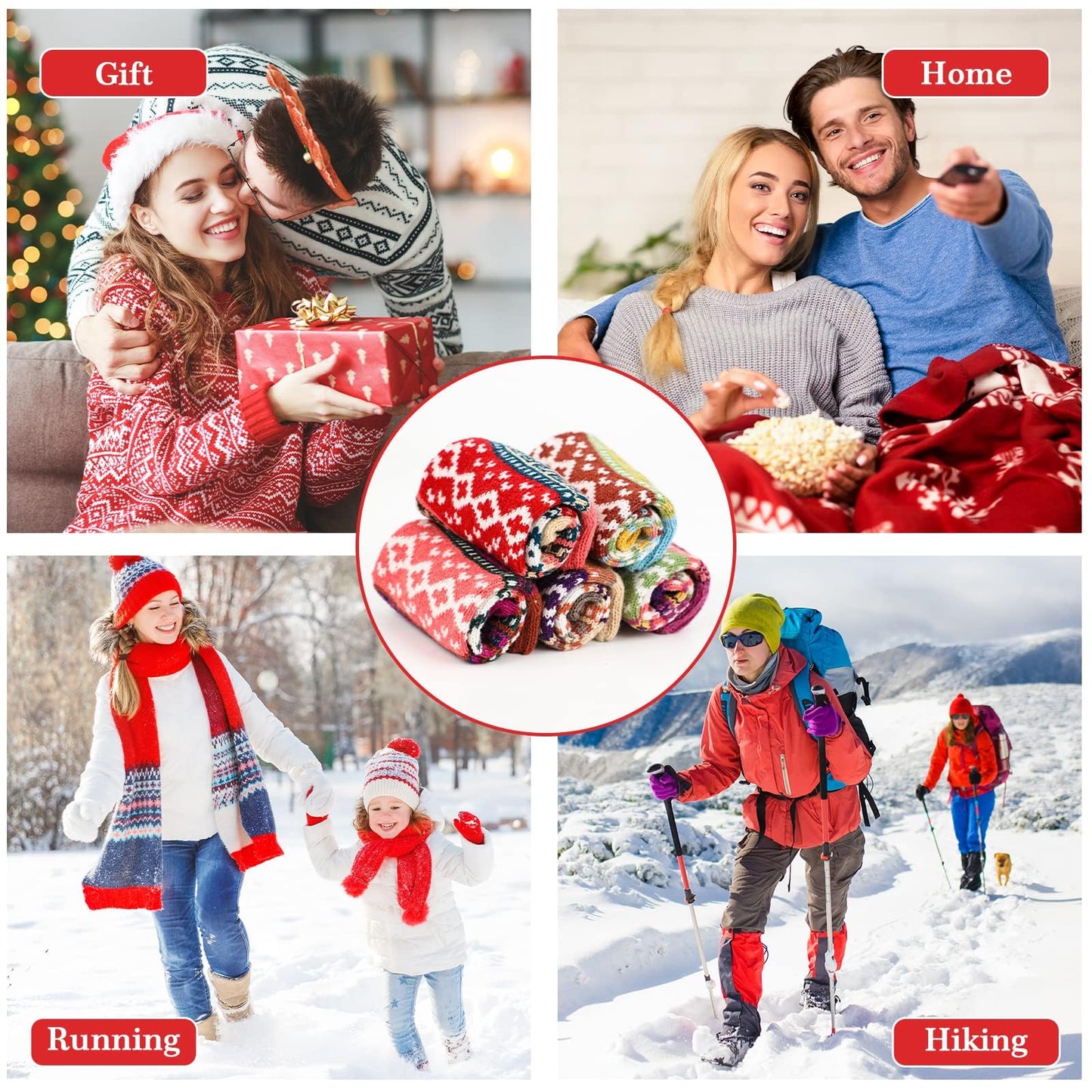 Airabc 5 Paar Damen-Thermosocken, warme Wintersocken, farbenfroh, kuschelig und atmungsaktiv 